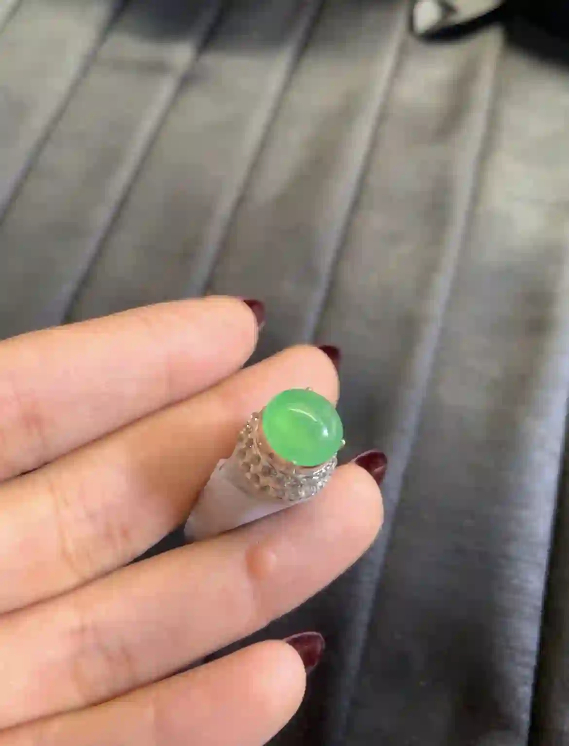 Vivid Apple Green Jade Cabochon Statement Ring | Myanmar Jadeite reference #2820005