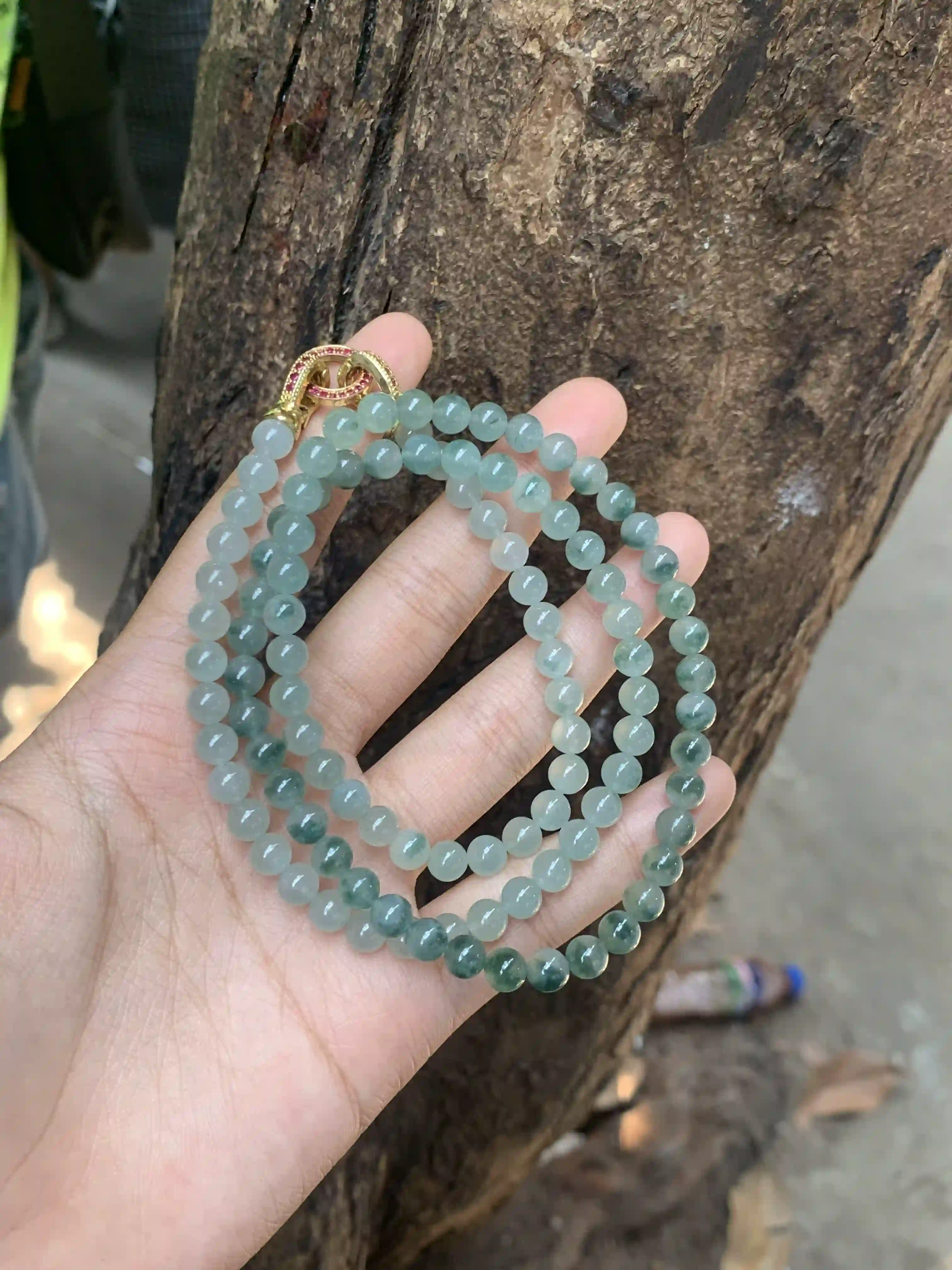 Natural Icy Blue Jade Bead Necklace, view 2 | Myanmar Jadeite reference #1770009