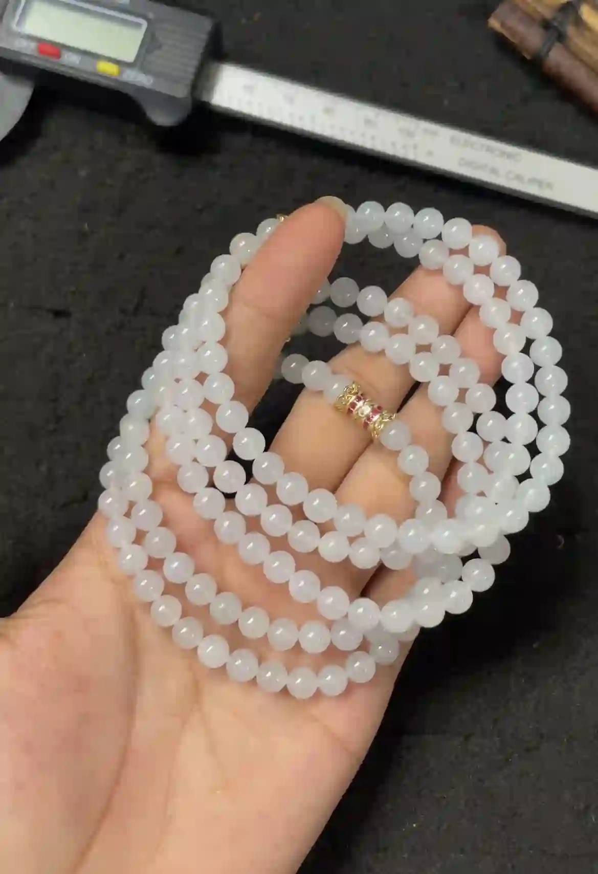 Natural Icy White Jade Bead Necklace, view 2 | Myanmar Jadeite reference #2700009