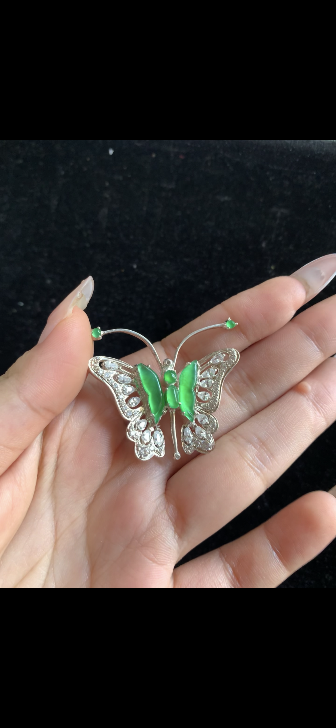 Emerald Green Jade Butterfly Pendant — Sparkling Crystal Wings