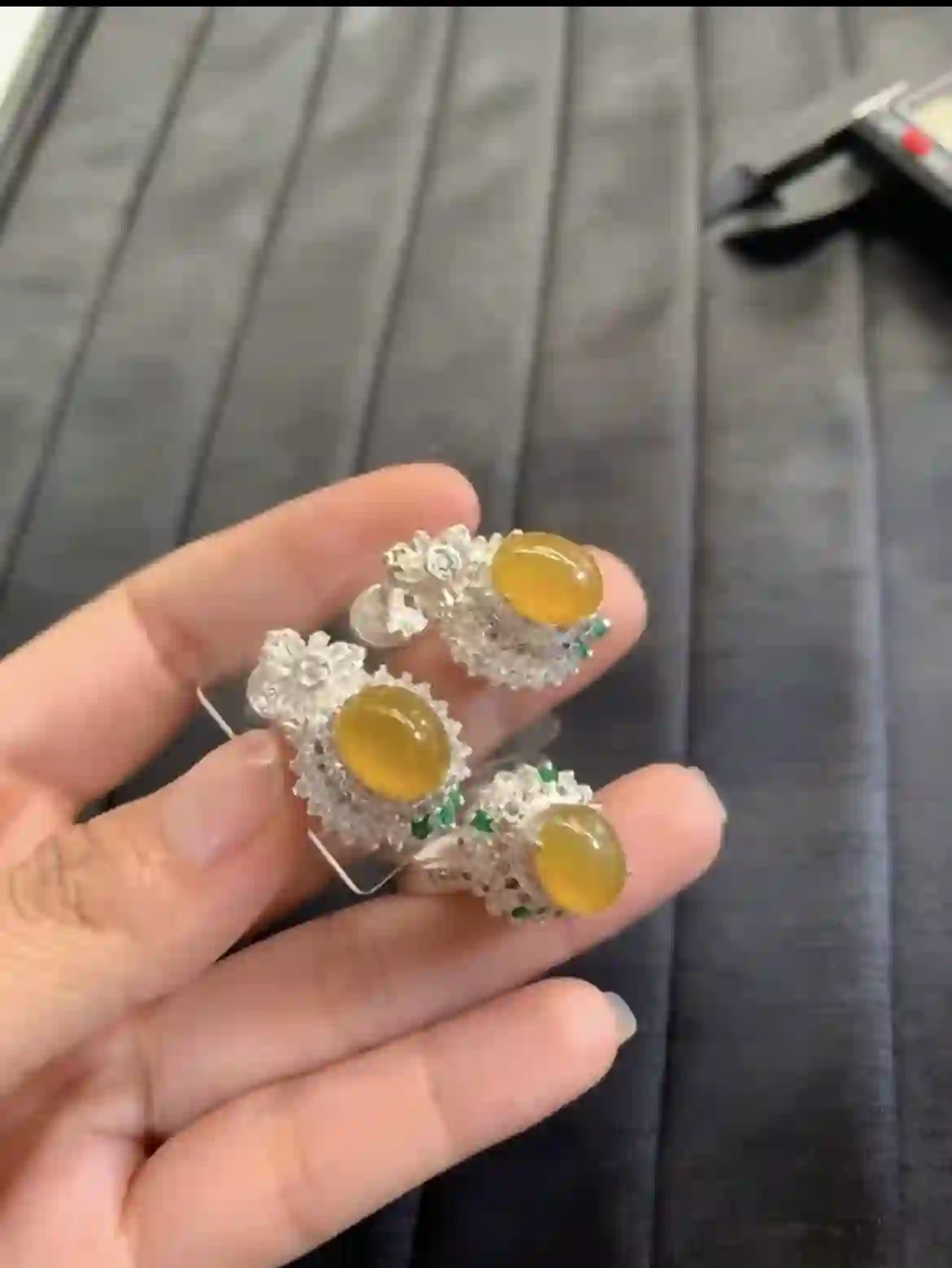 Natural Honey Yellow Jade Earrings | Myanmar Jadeite reference #2370001