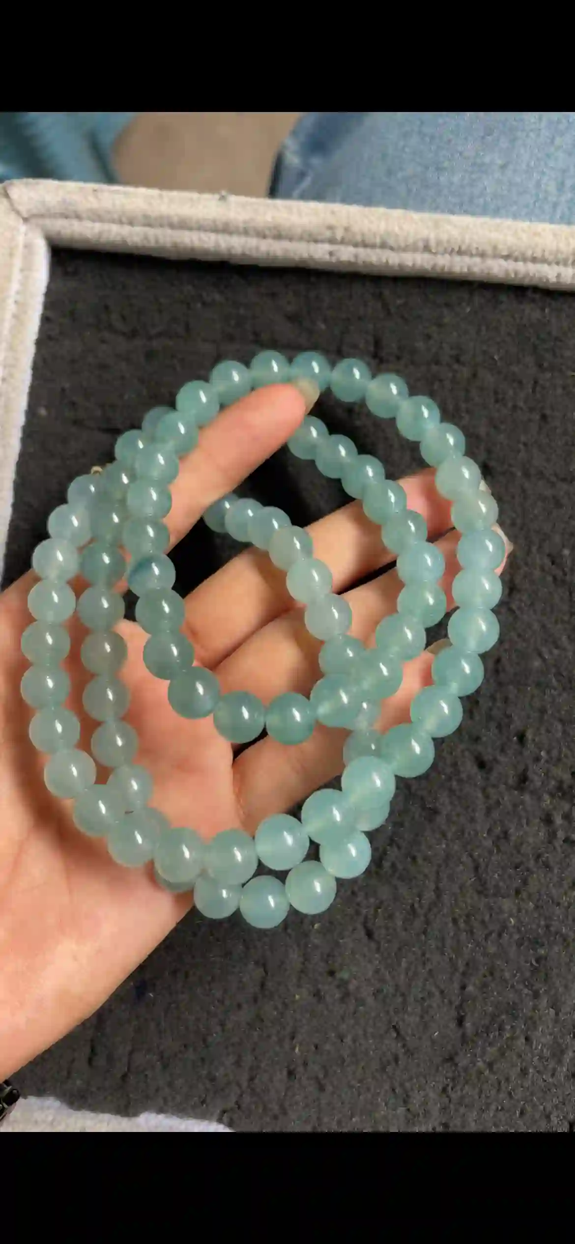 Natural Icy Light Blue-Green Jadeite Bead Necklace | Myanmar Jadeite reference #6930004