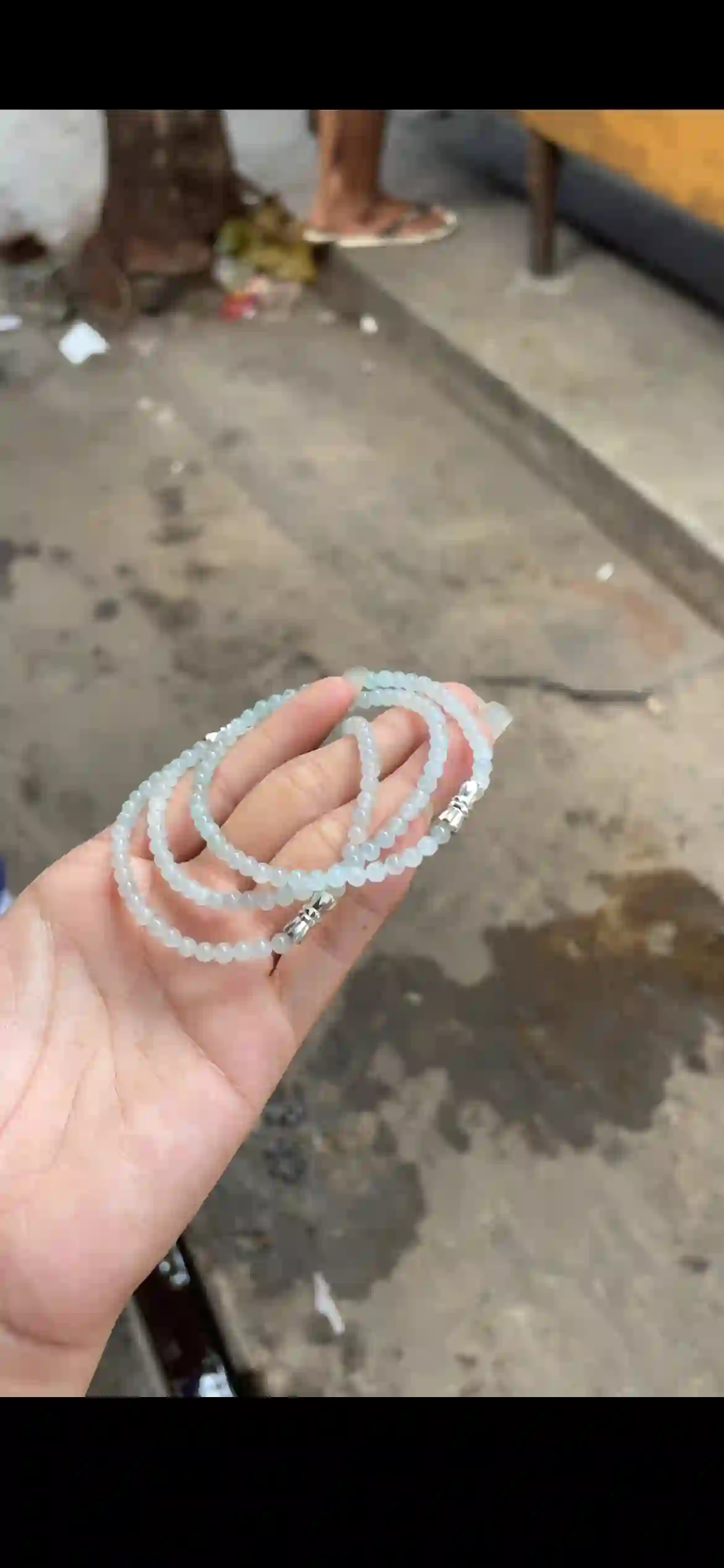 Pair of Icy Pale Blue-Green Jade Beaded Bracelets with Silver Clasps, view 2 | Myanmar Jadeite reference #23160001