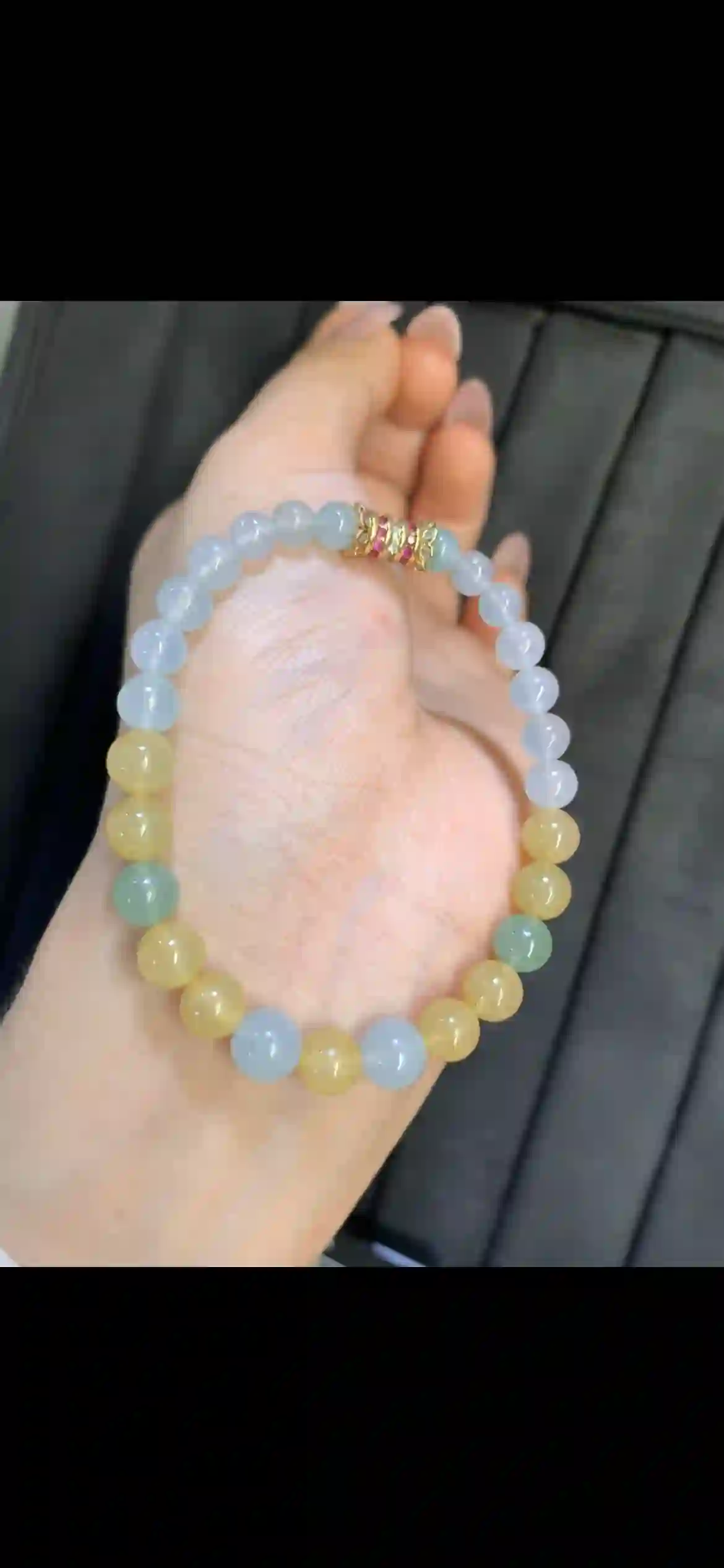 Icy Yellow & White Green Jadeite Bead Bracelet | Myanmar Jadeite reference #8310005