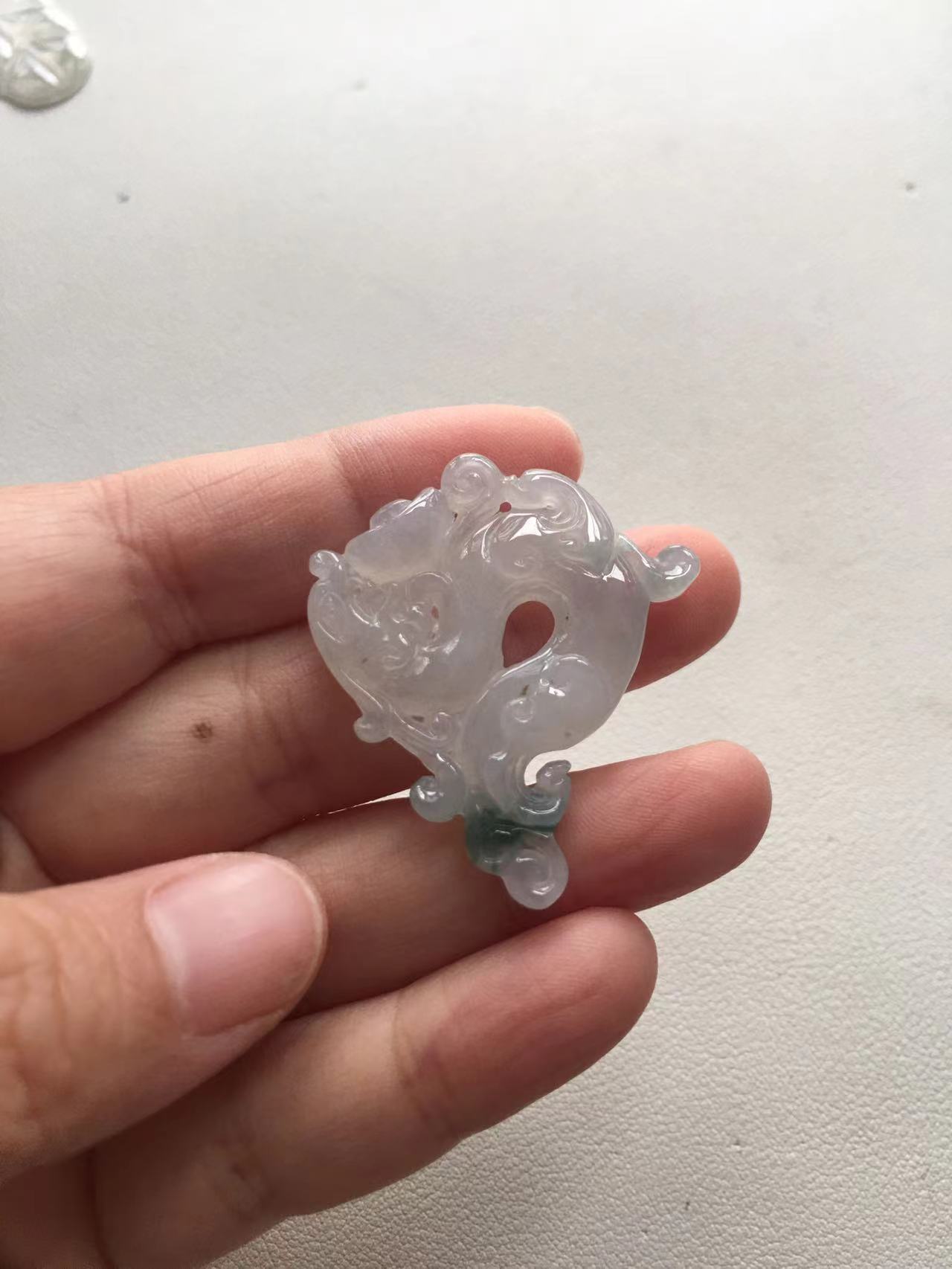 Icy Jade Pendant with Dragon Carving - Burmese Jadeite Type A from Hpakant, Myanmar | Myanmar Jadeite