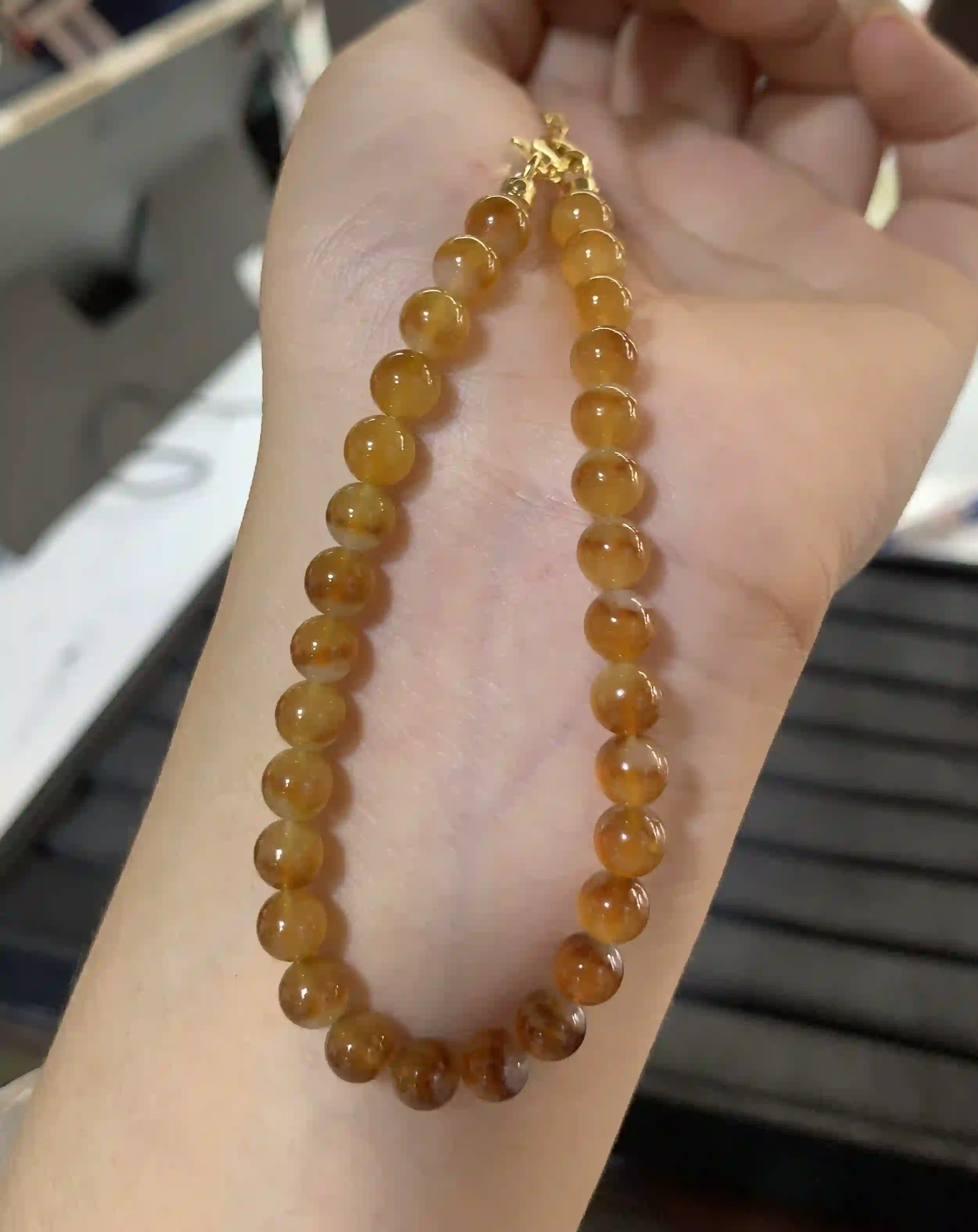 Natural Yellow Jade Bead Necklace | Myanmar Jadeite reference #1680001