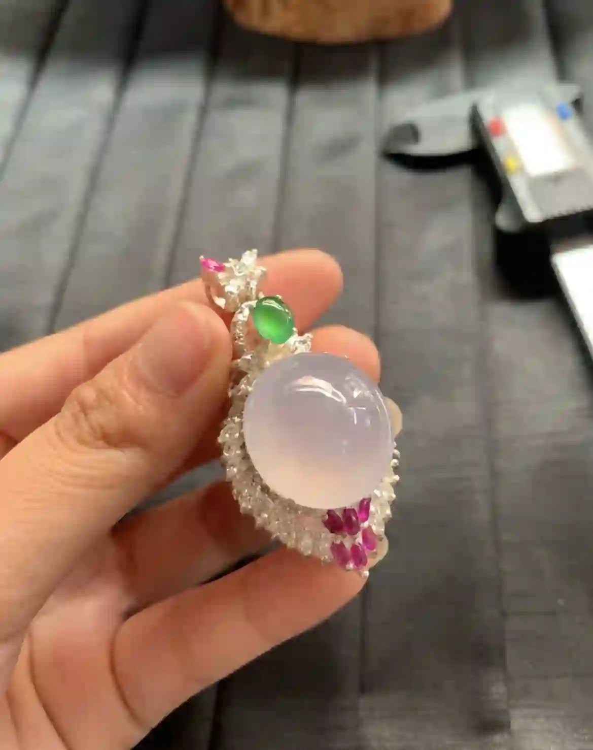   Natural Icy Lavender Jadeite Pendant with Gemstone Accents | Myanmar Jadeite reference #2400008
