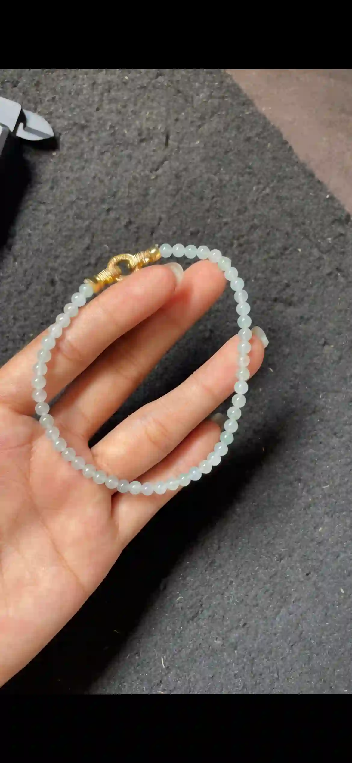 Mini Icy Pale Green Jadeite Beaded Bracelet with Gold Clasp | Myanmar Jadeite reference #4650001