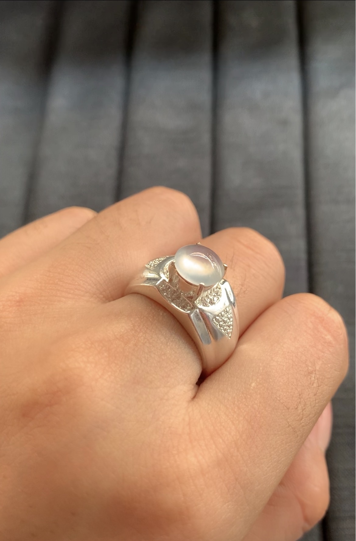   Icy Transparent Jade Men's Ring - Burmese Jadeite from Myanmar