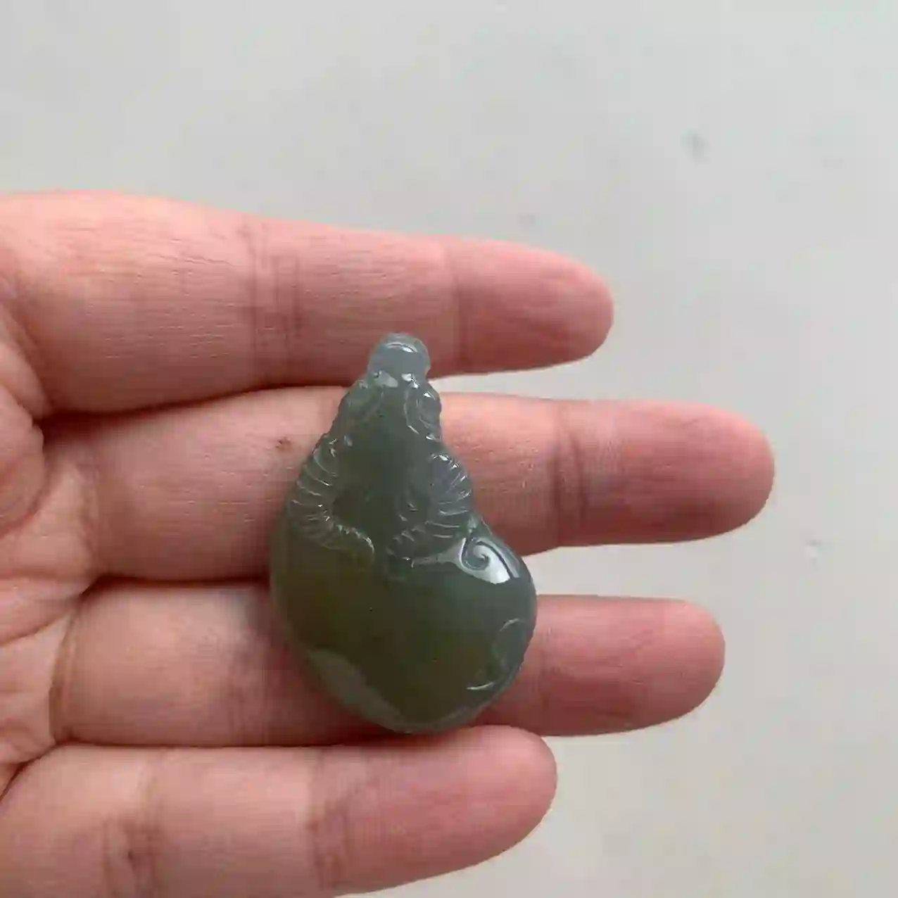  Green Jade Pendant with Elephant Carving, view 2 | Myanmar Jadeite reference #2070014