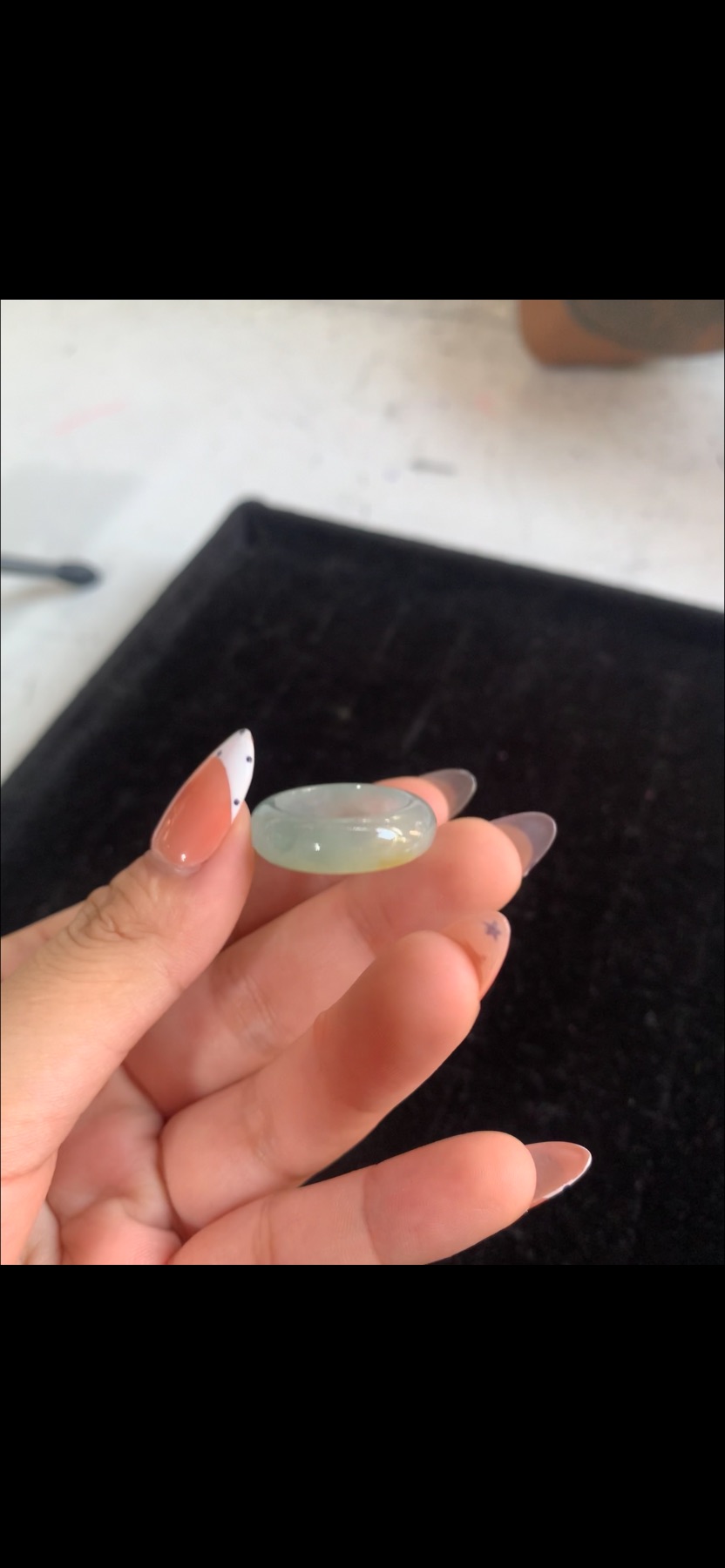 Natural Ice Variety Light Mint Green & Honey Yellow Jadeite Solid Saddle Ring | Myanmar Jadeite reference #38010001