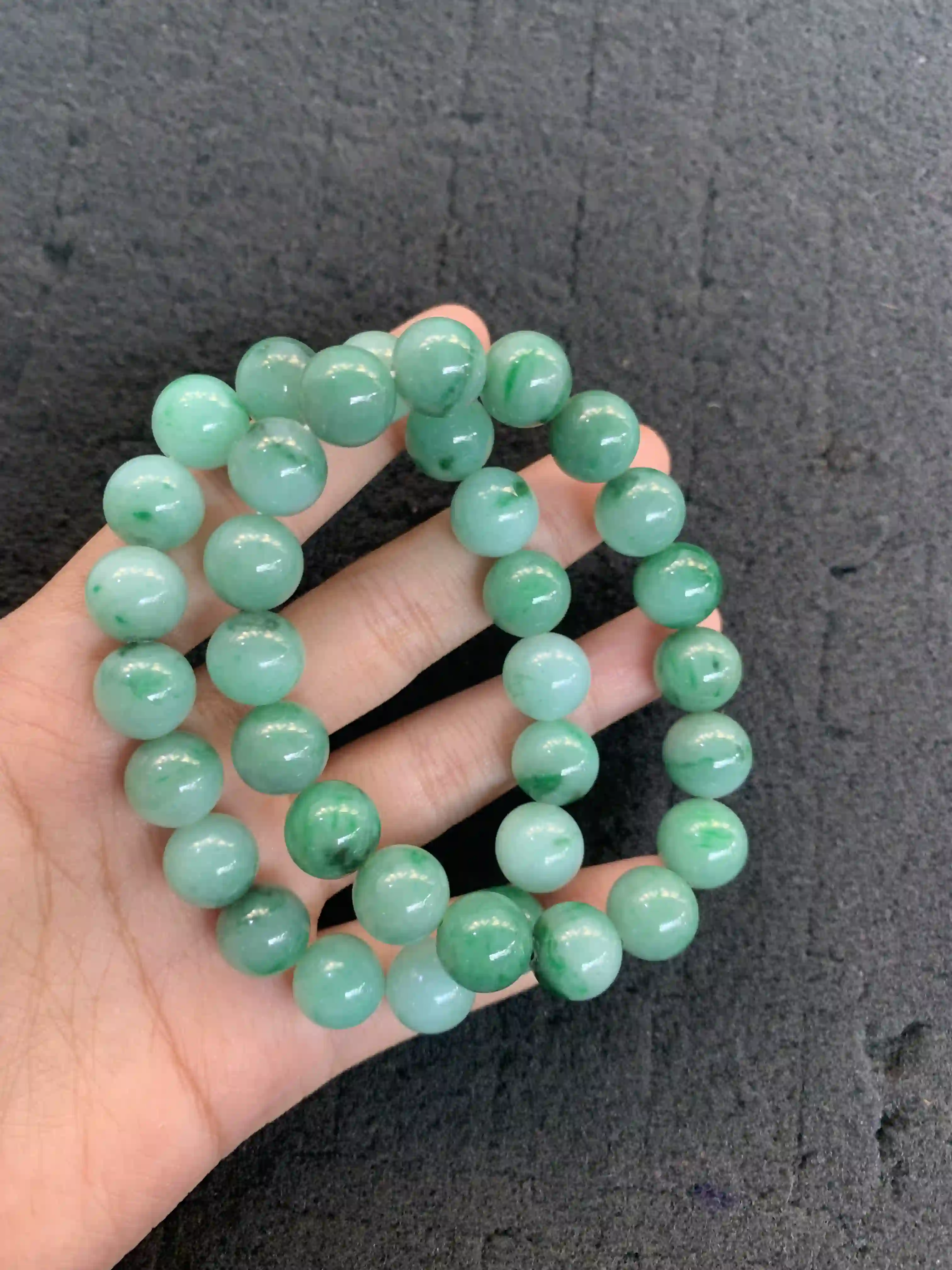 Natural Green Beaded Bracelet Strand, view 2 | Myanmar Jadeite reference #1620003