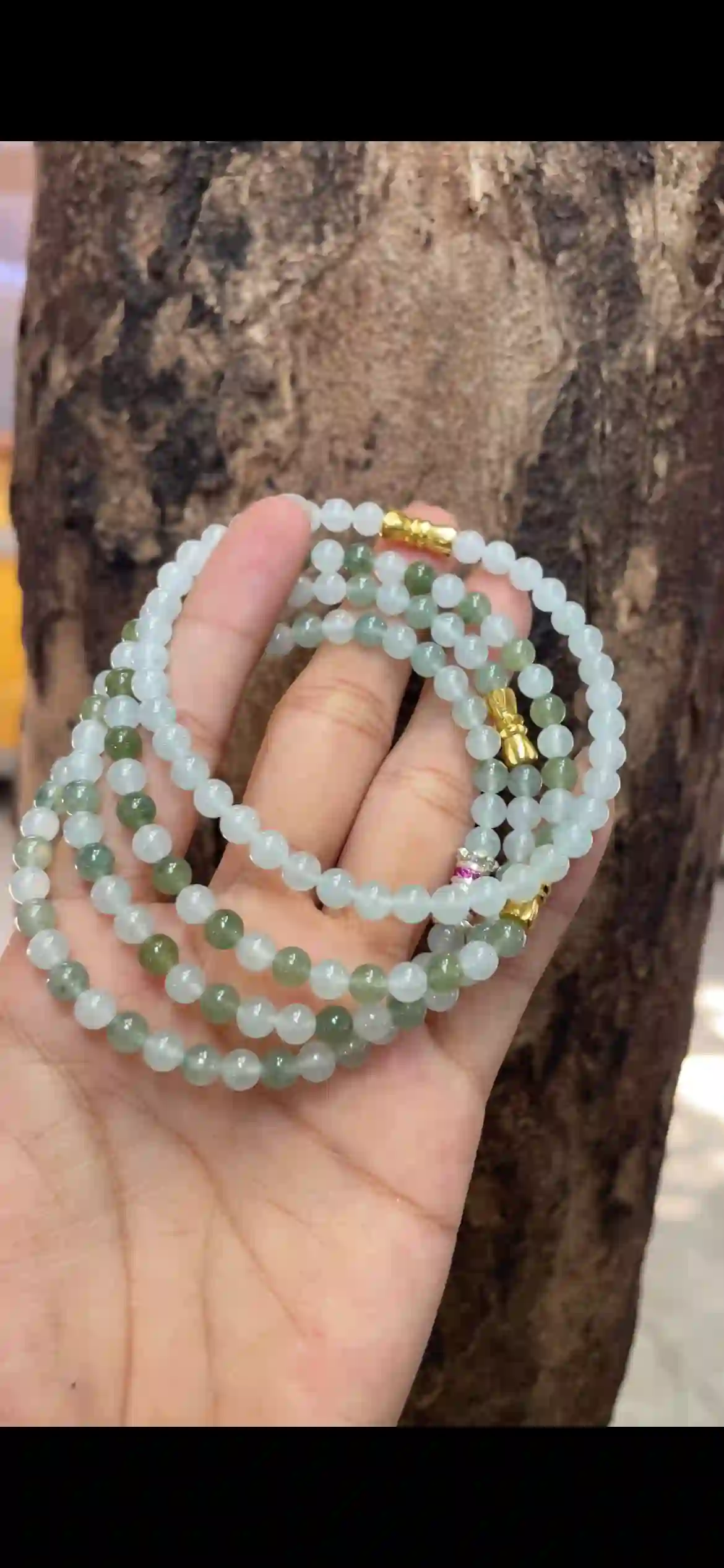  Icy White to Olive‑Green Gradient Jadeite Multi‑Loop Strand | Myanmar Jadeite reference #10170001