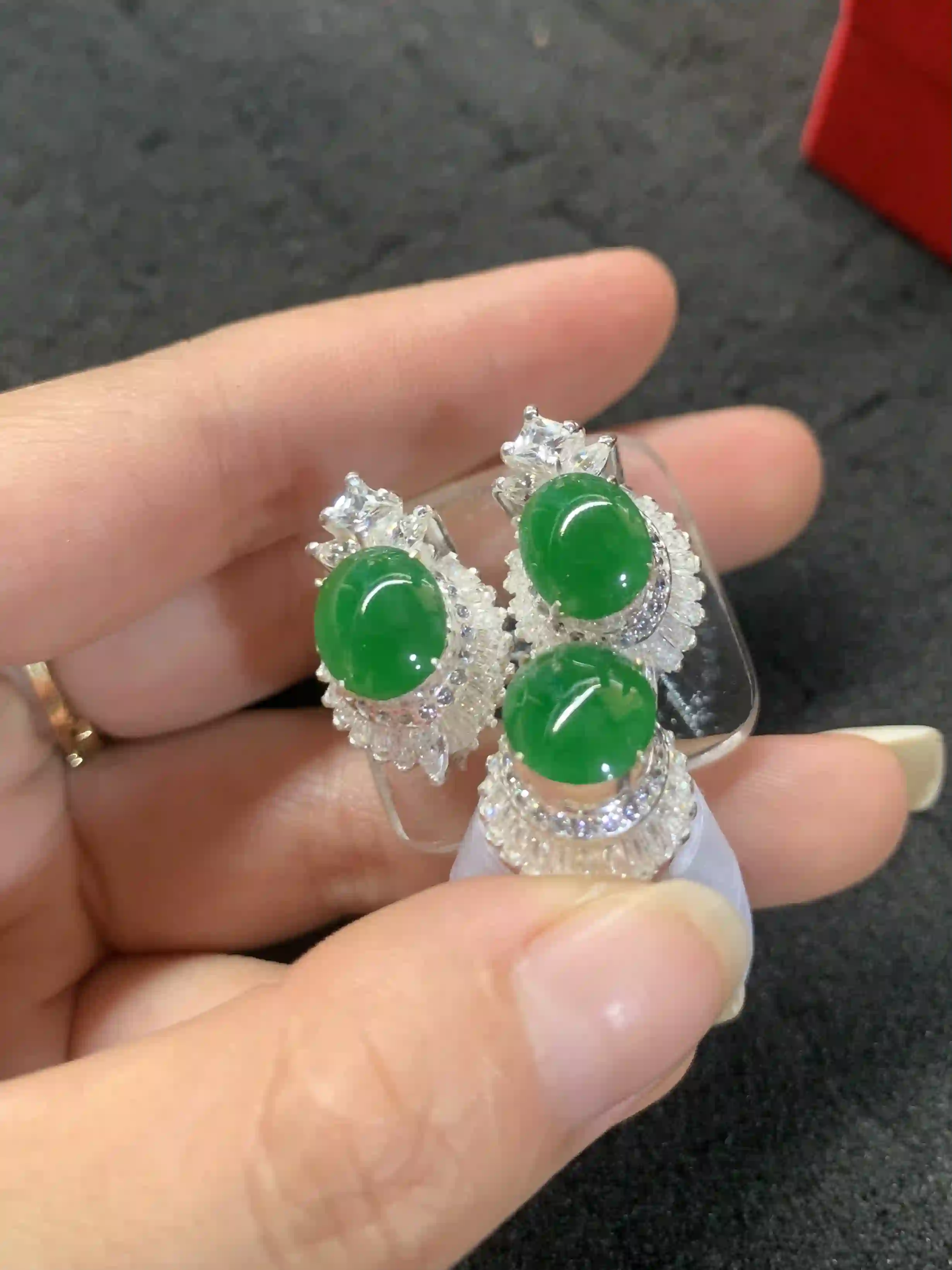 Luxury Green Jade Earrings, view 2 | Myanmar Jadeite reference #60002