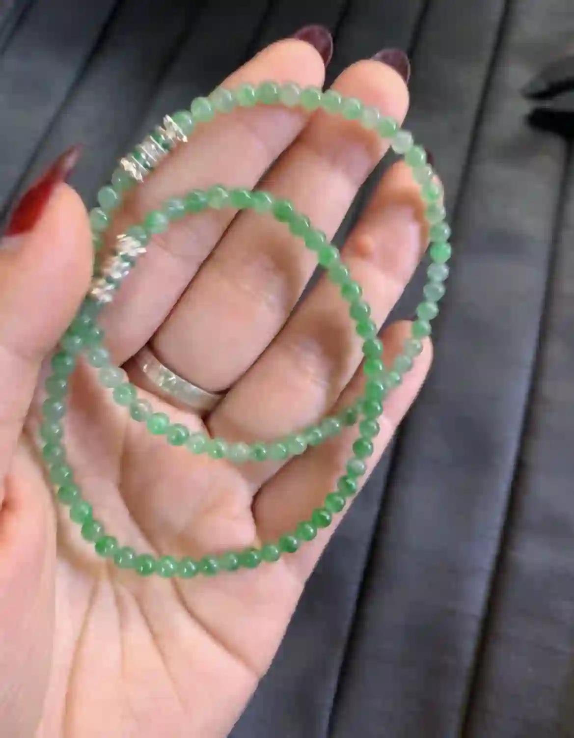 Icy Green Floating Flower Jadeite Multi-Layer Beaded Bracelet with Silver Plated Accents | Myanmar Jadeite reference #3720001