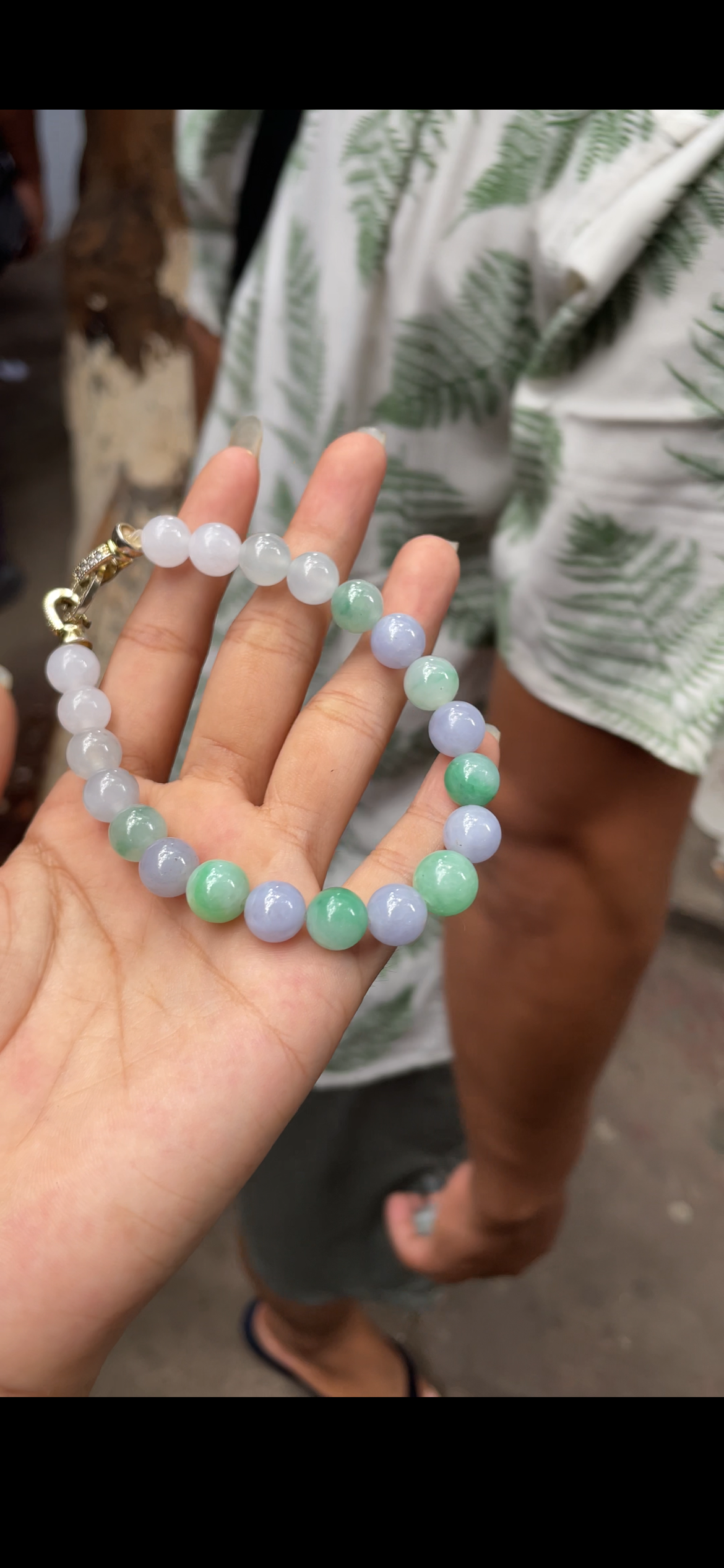 Soft Lavender & Green Natural Jadeite Bead Bracelet