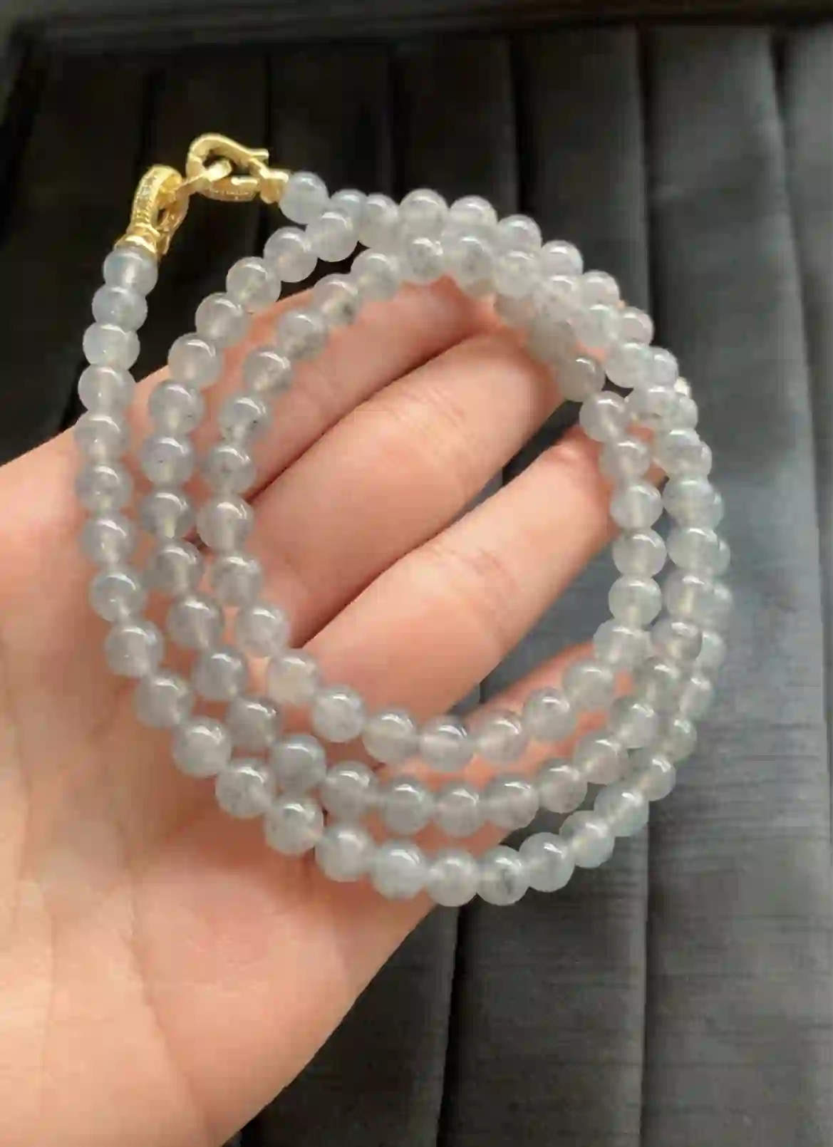 Natural Black Ice Jade Bead Necklace | Myanmar Jadeite reference #1890002