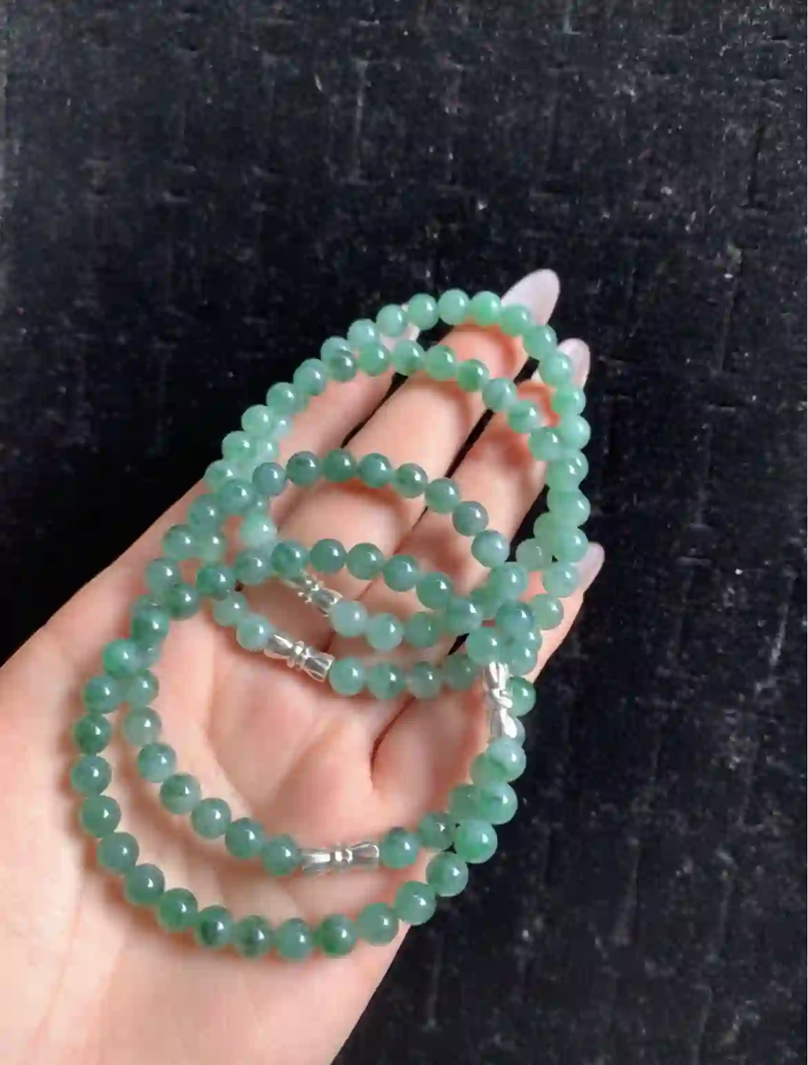 Icy Emerald Green Jade Multi-Strand Bead Necklace & Bracelet Set, view 2 | Myanmar Jadeite reference #32220001