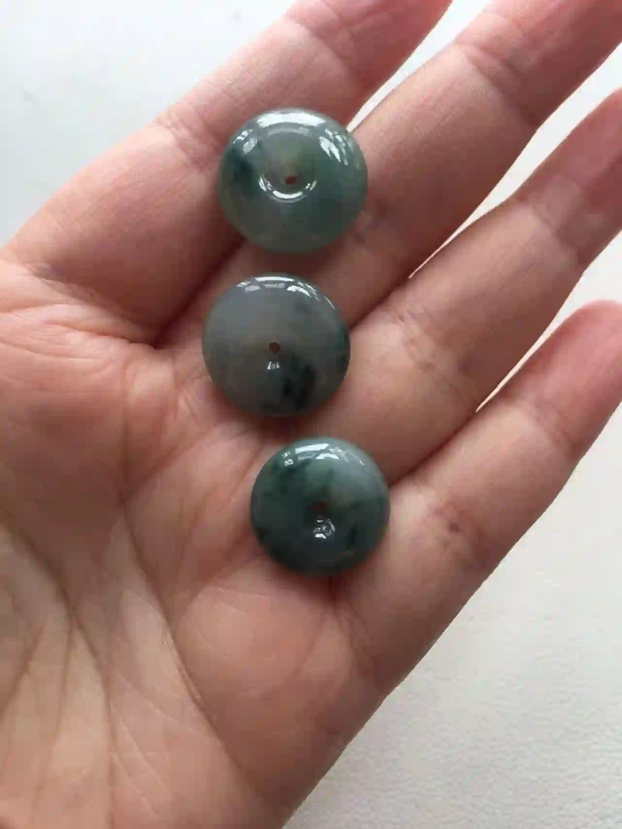 Set of Three Green Jade Donut Pendants | Myanmar Jadeite reference #2070004
