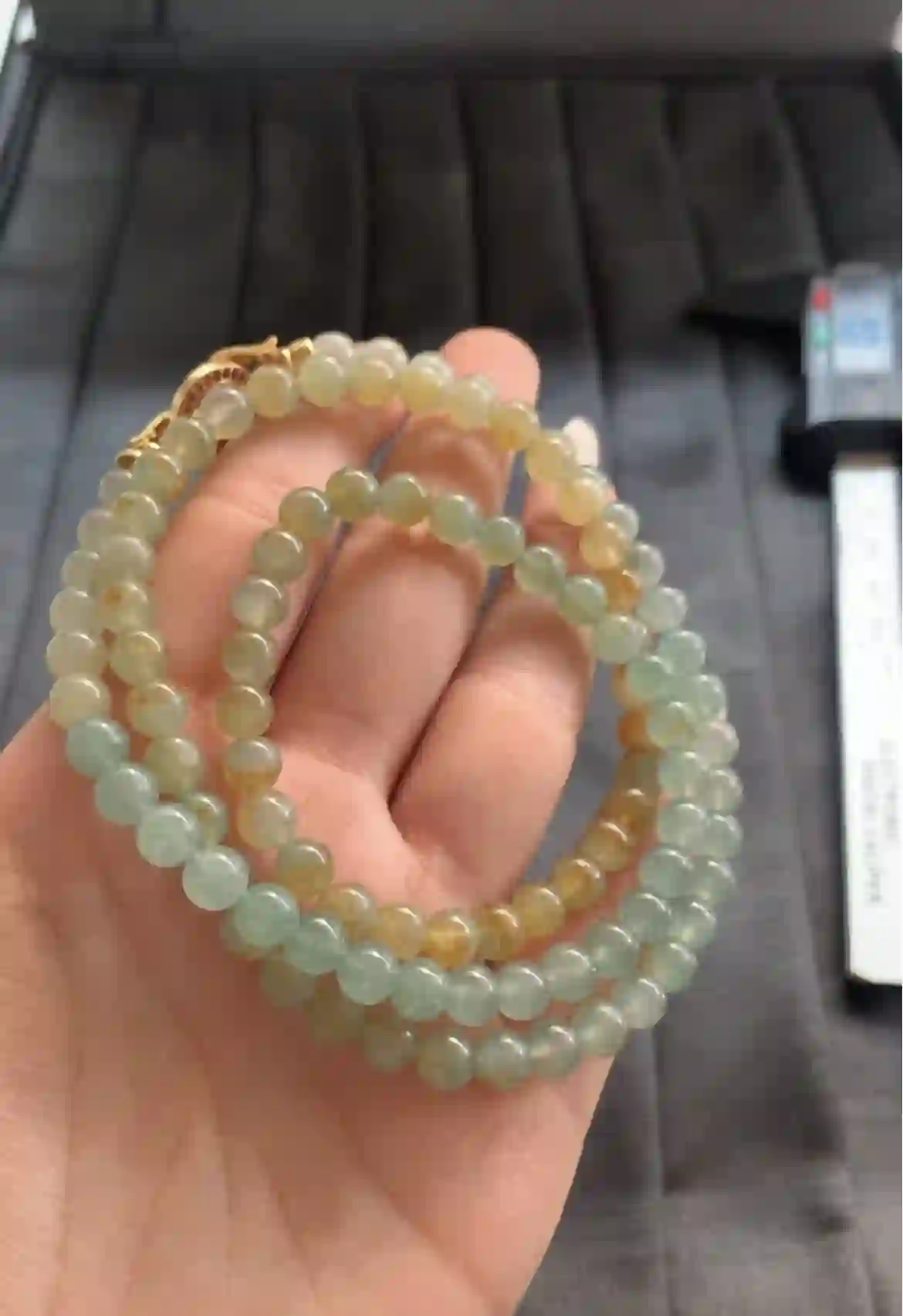  Natural Icy Green and Yellow Jade Bead Necklace, view 2 | Myanmar Jadeite reference #1920002