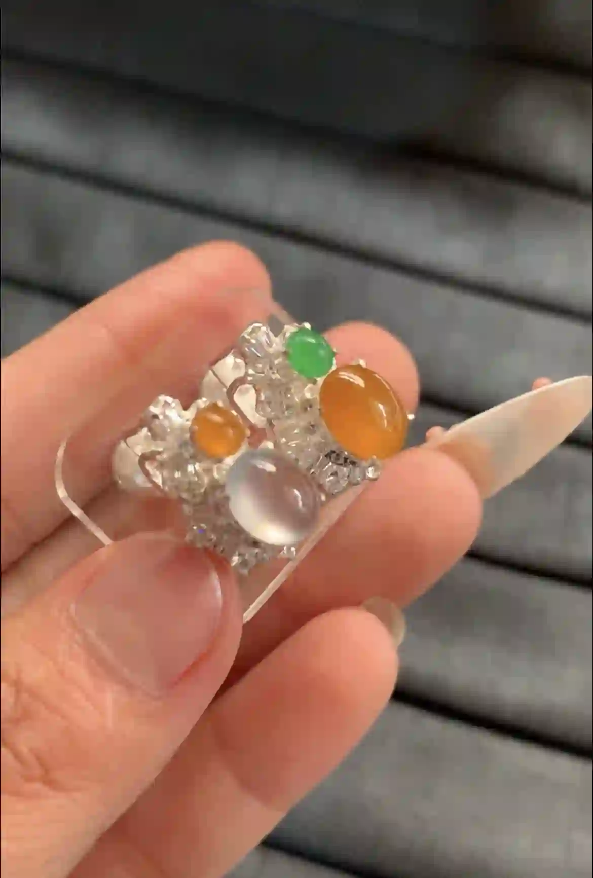  Multicolor Jade Pendant with Gem Accents | Myanmar Jadeite reference #2160010