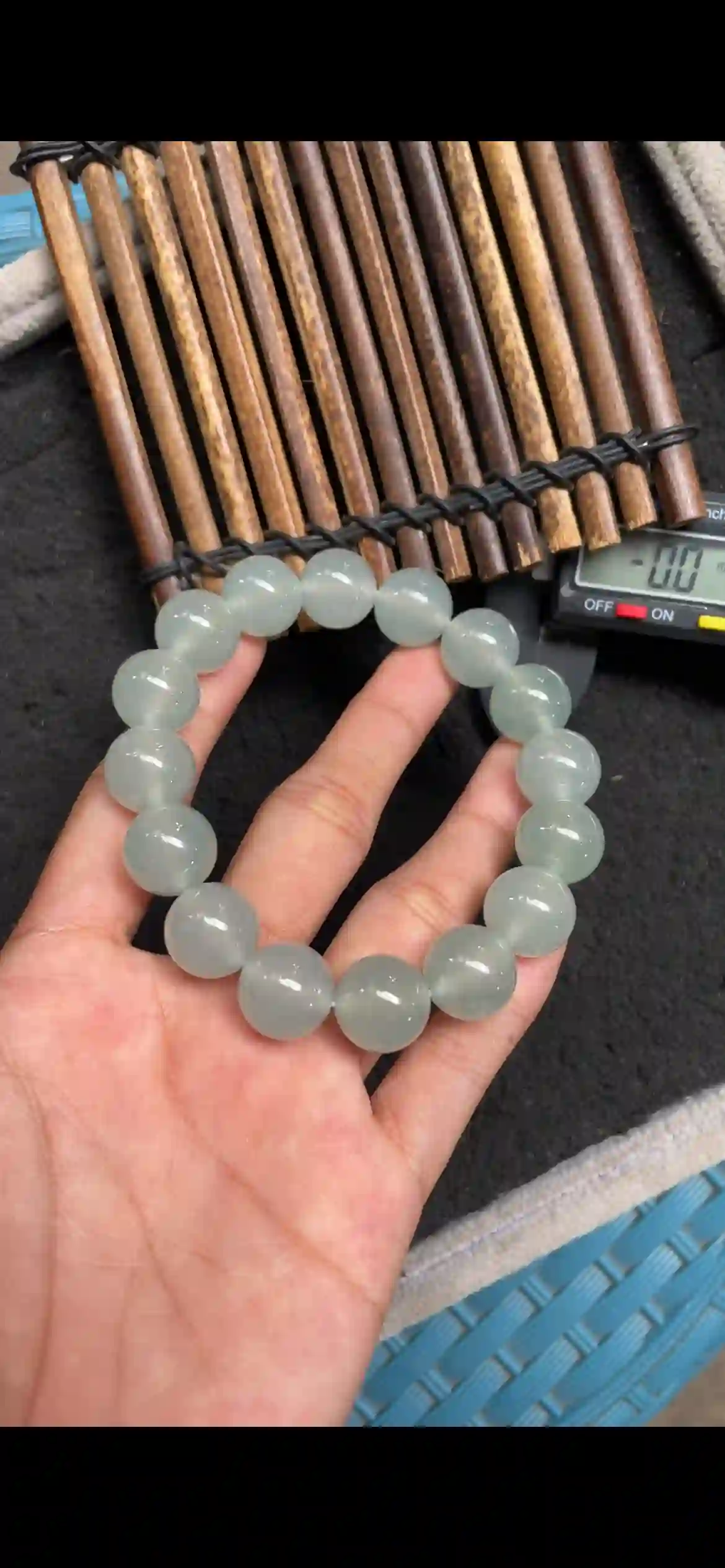 Icy Translucent Pale Blue-Green Jade Bead Bracelet, Smooth Round Gemstone Beads | Myanmar Jadeite reference #5130001