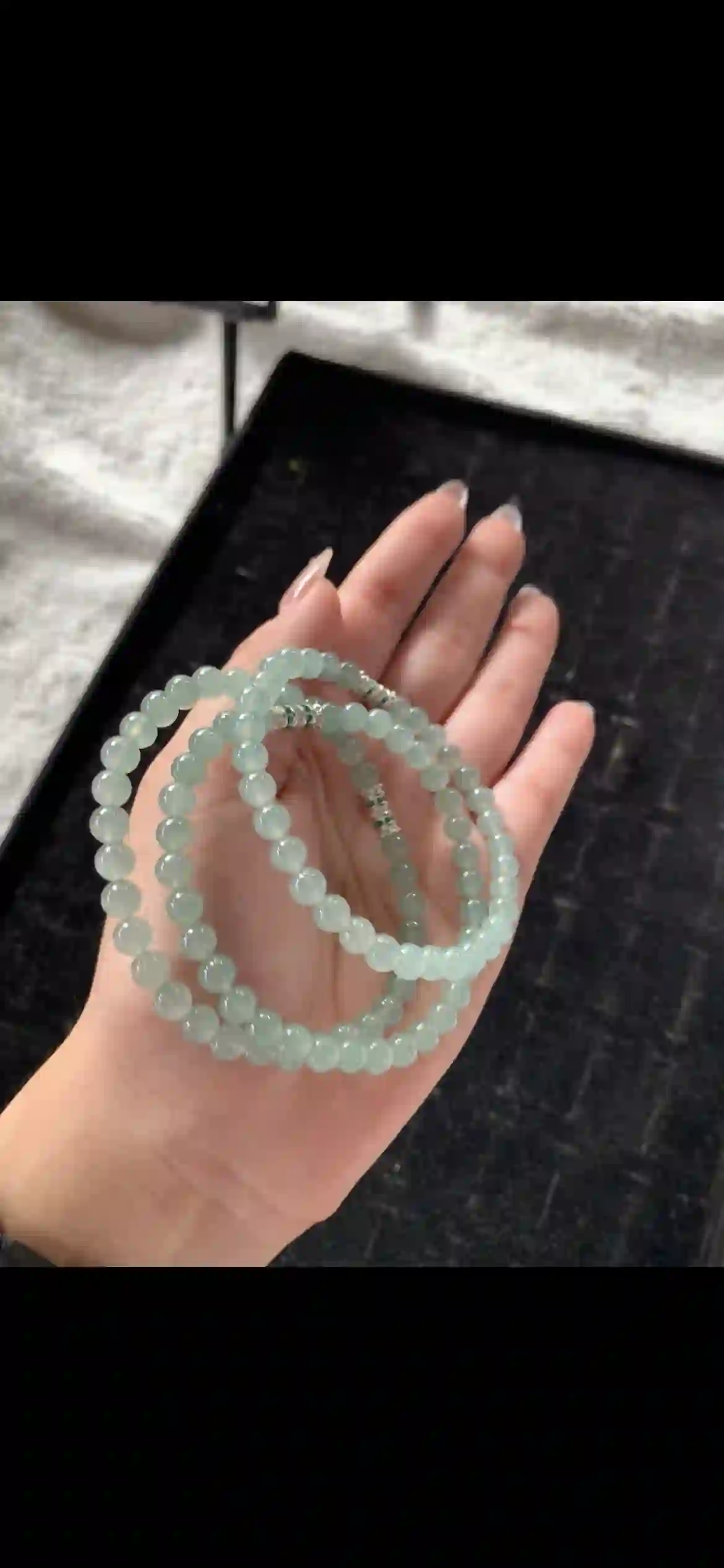 Soft Pale Green Jade Bead Necklace with Decorative Spacers, view 2 | Myanmar Jadeite reference #25830001