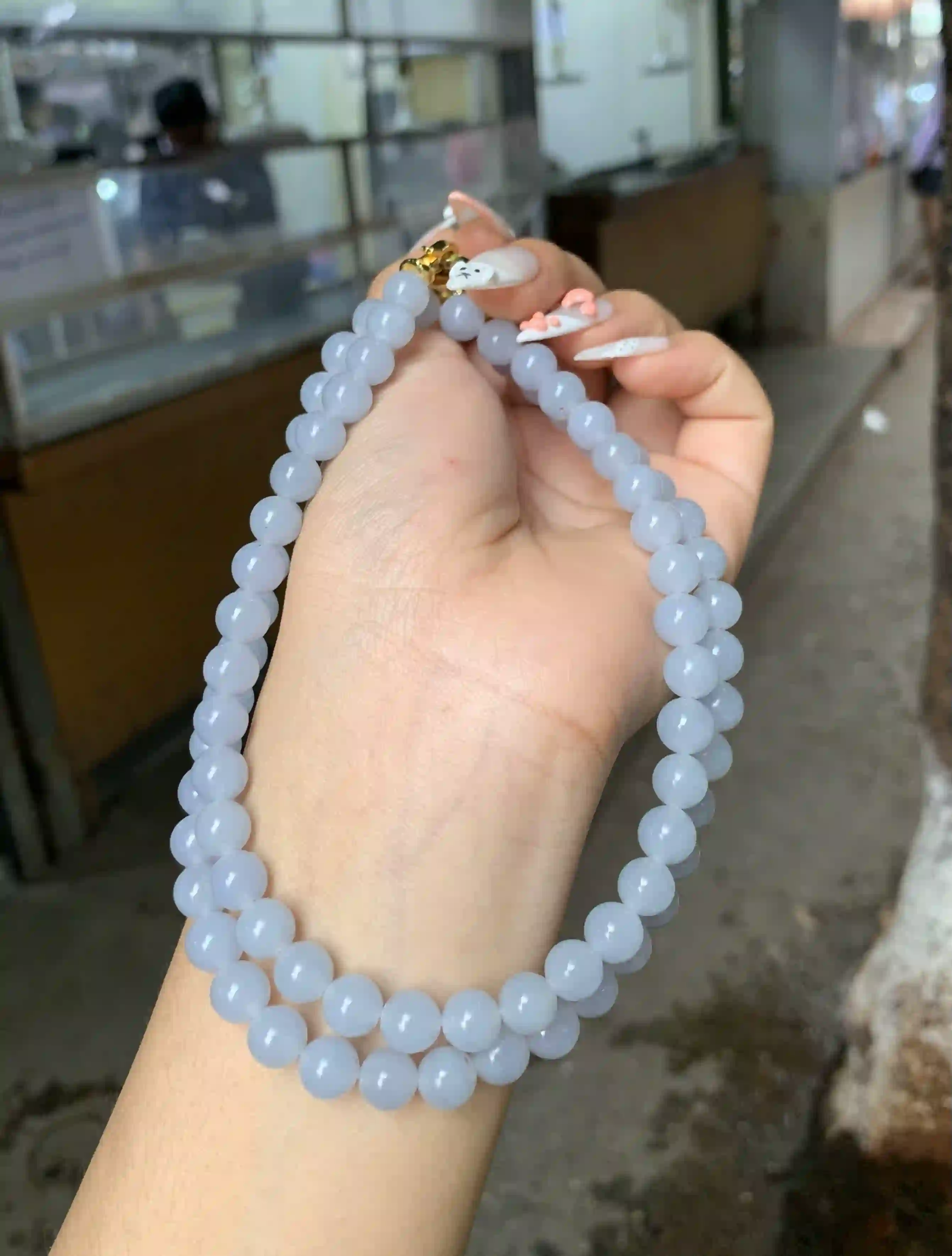  Light Lavender Jade Bead Multi-Strand Necklace with Gold-Toned Clasp | Myanmar Jadeite reference #780003