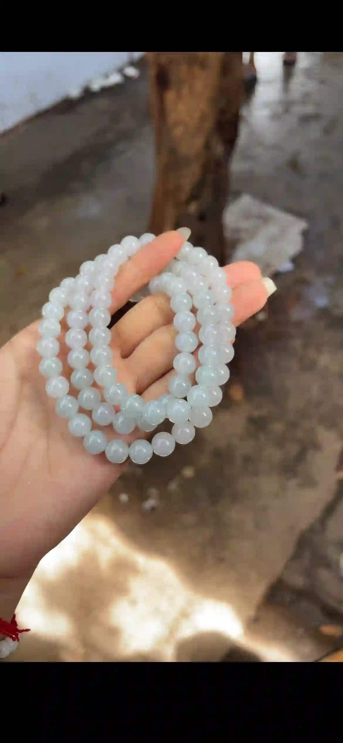 Icy Pale Celadon Jade Bead Necklace | Myanmar Jadeite reference #19440001