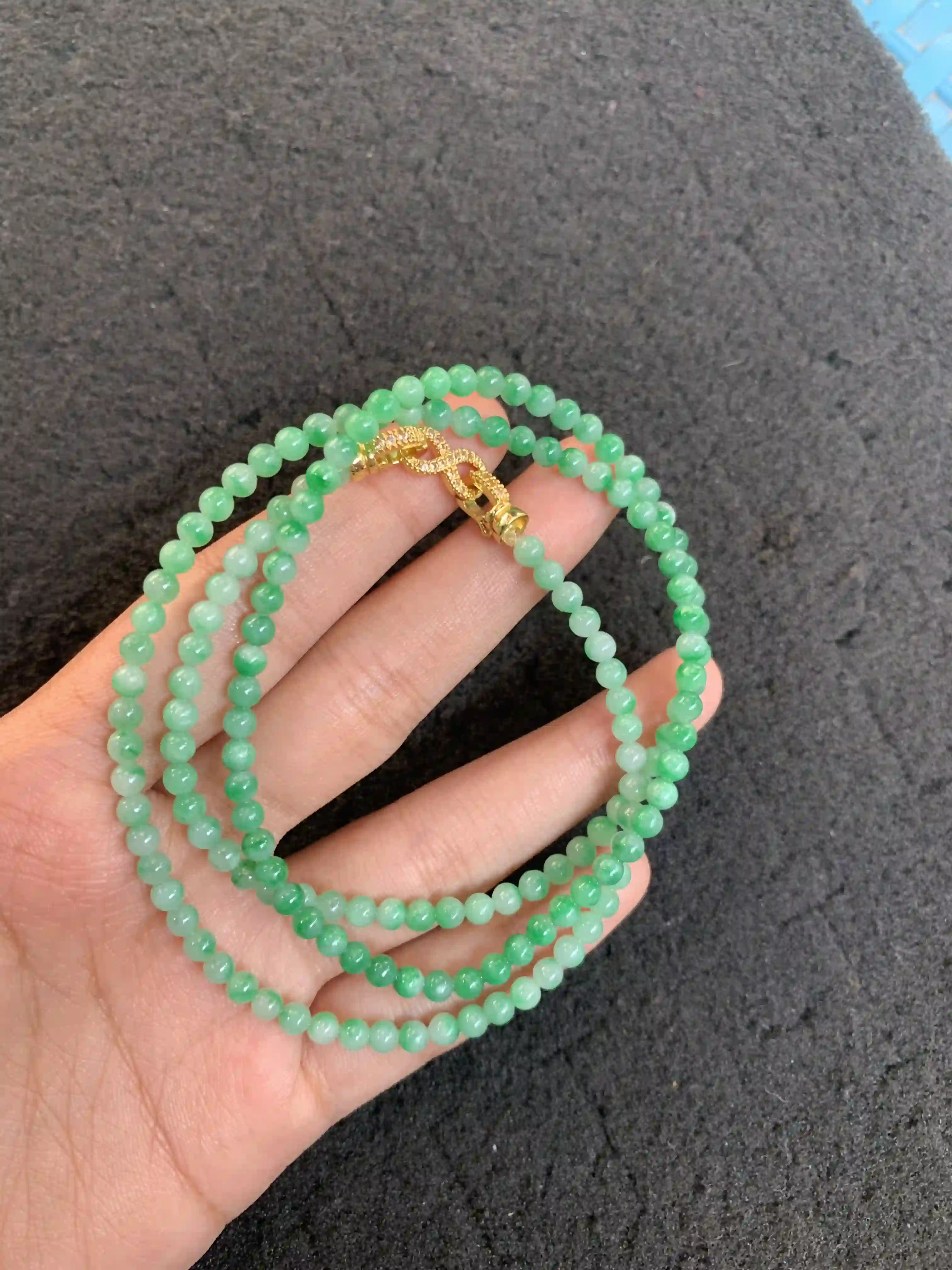  Delicate Multi-Strand Green Bead Necklace with Gold Clasp | Myanmar Jadeite reference #1620004