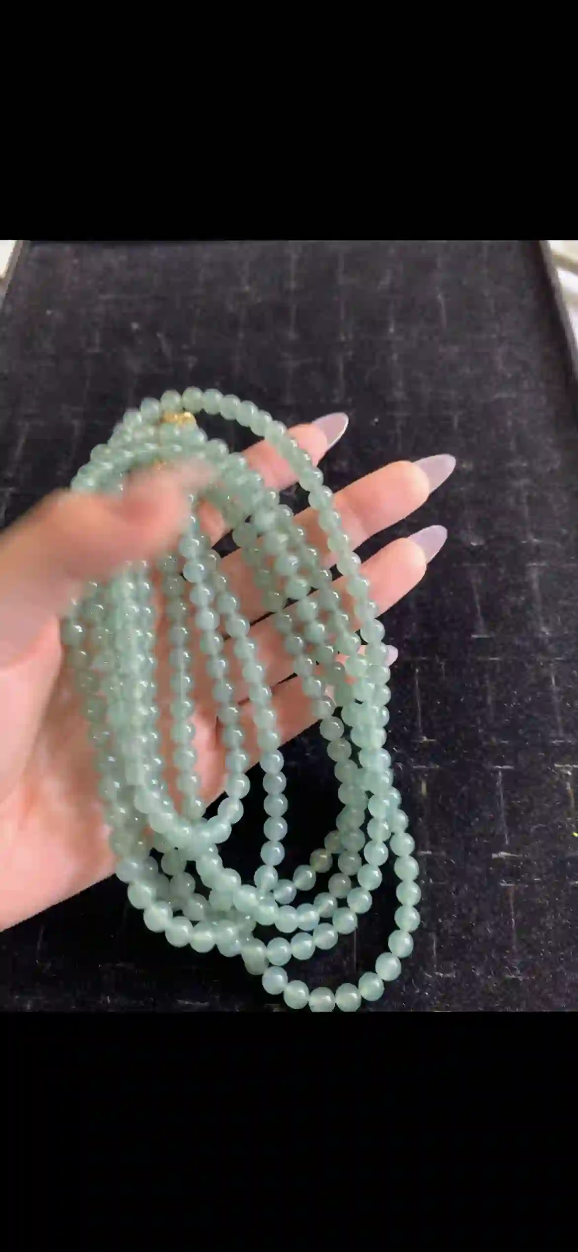 Premium Icy Pale Green Jadeite Multi-Strand Beaded Necklace, view 2 | Myanmar Jadeite reference #24300001