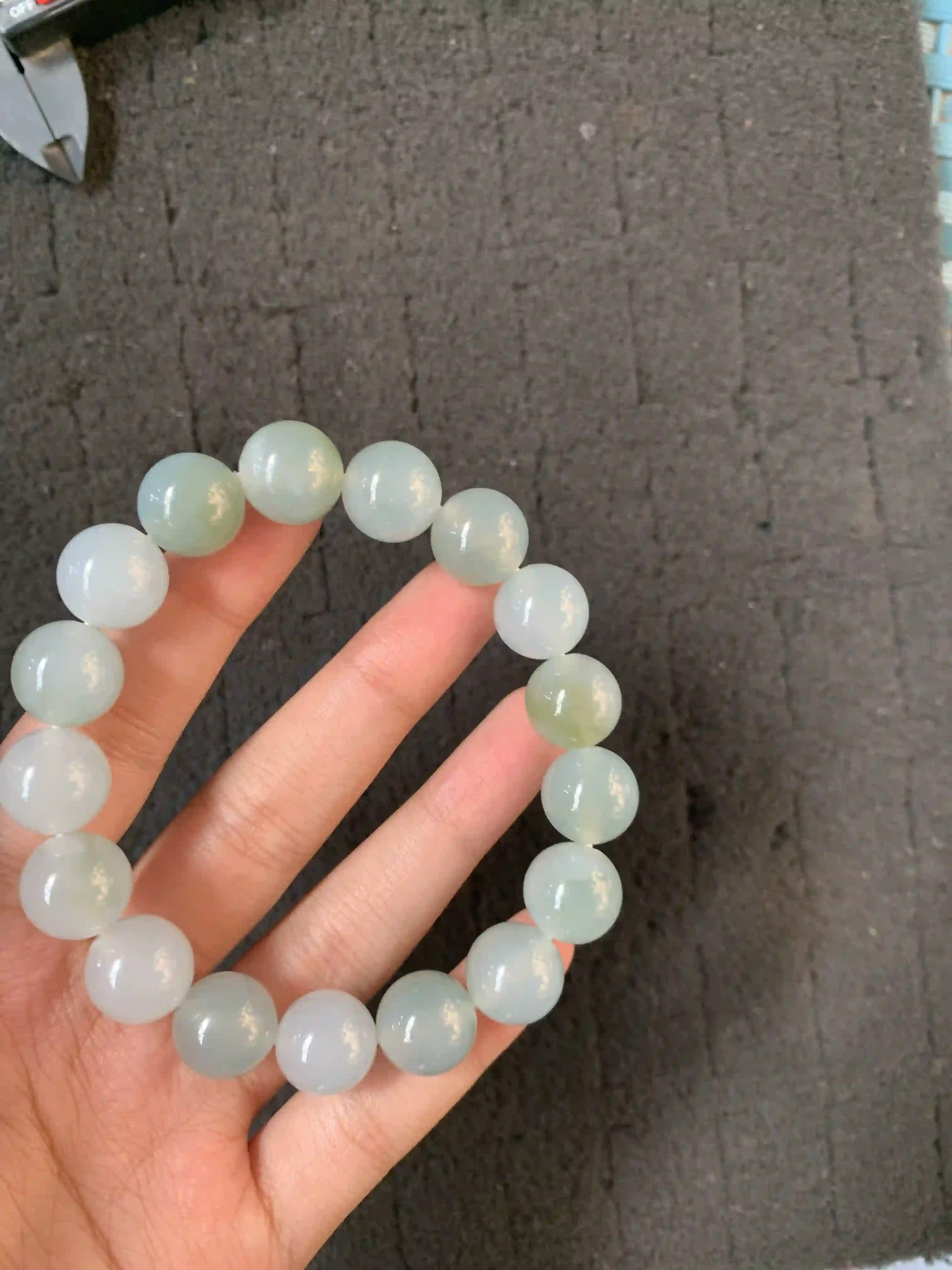  Natural Icy Green Jade Bead Bracelet, view 2 | Myanmar Jadeite reference #1770001