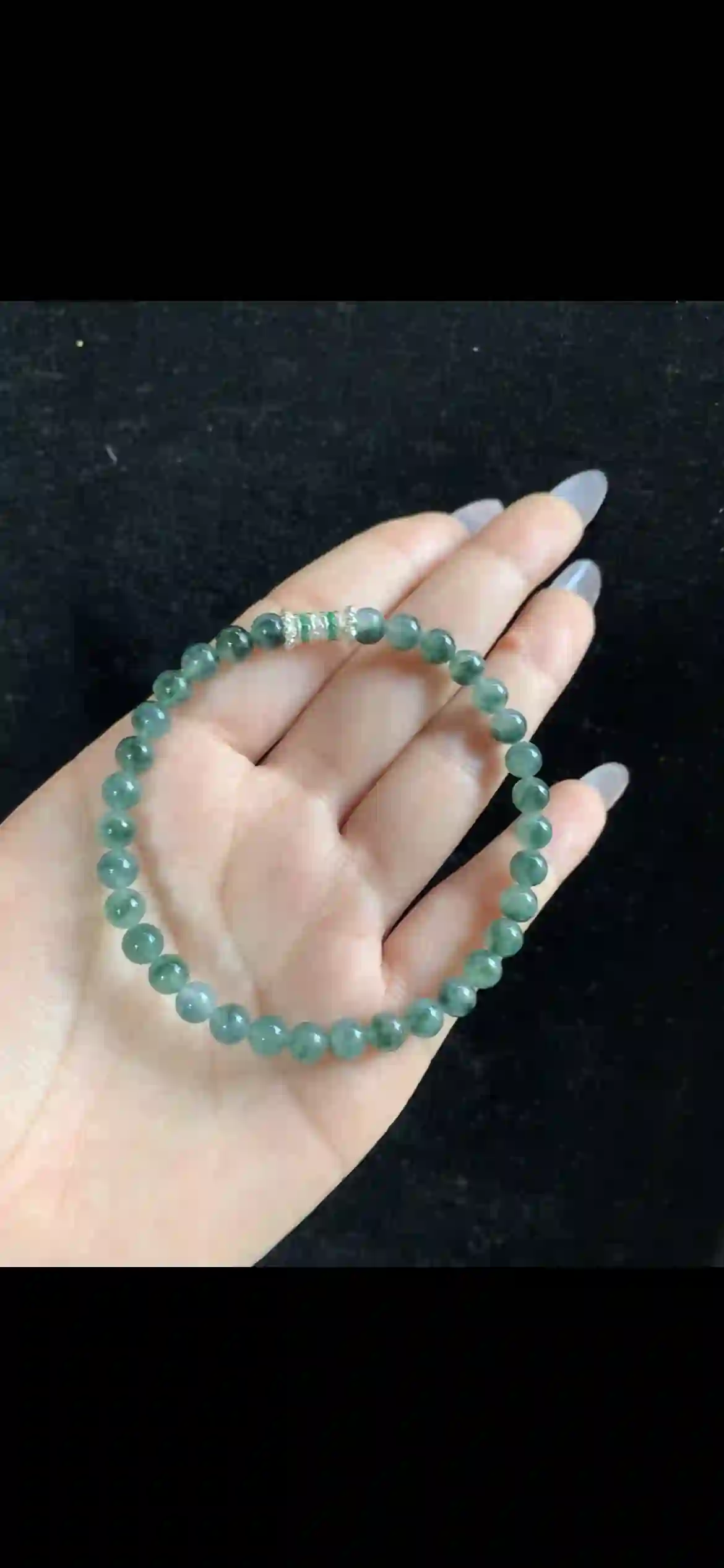 Floating Forest Green Jade Bracelet with Emerald & Diamond Accent | Myanmar Jadeite reference #32850001