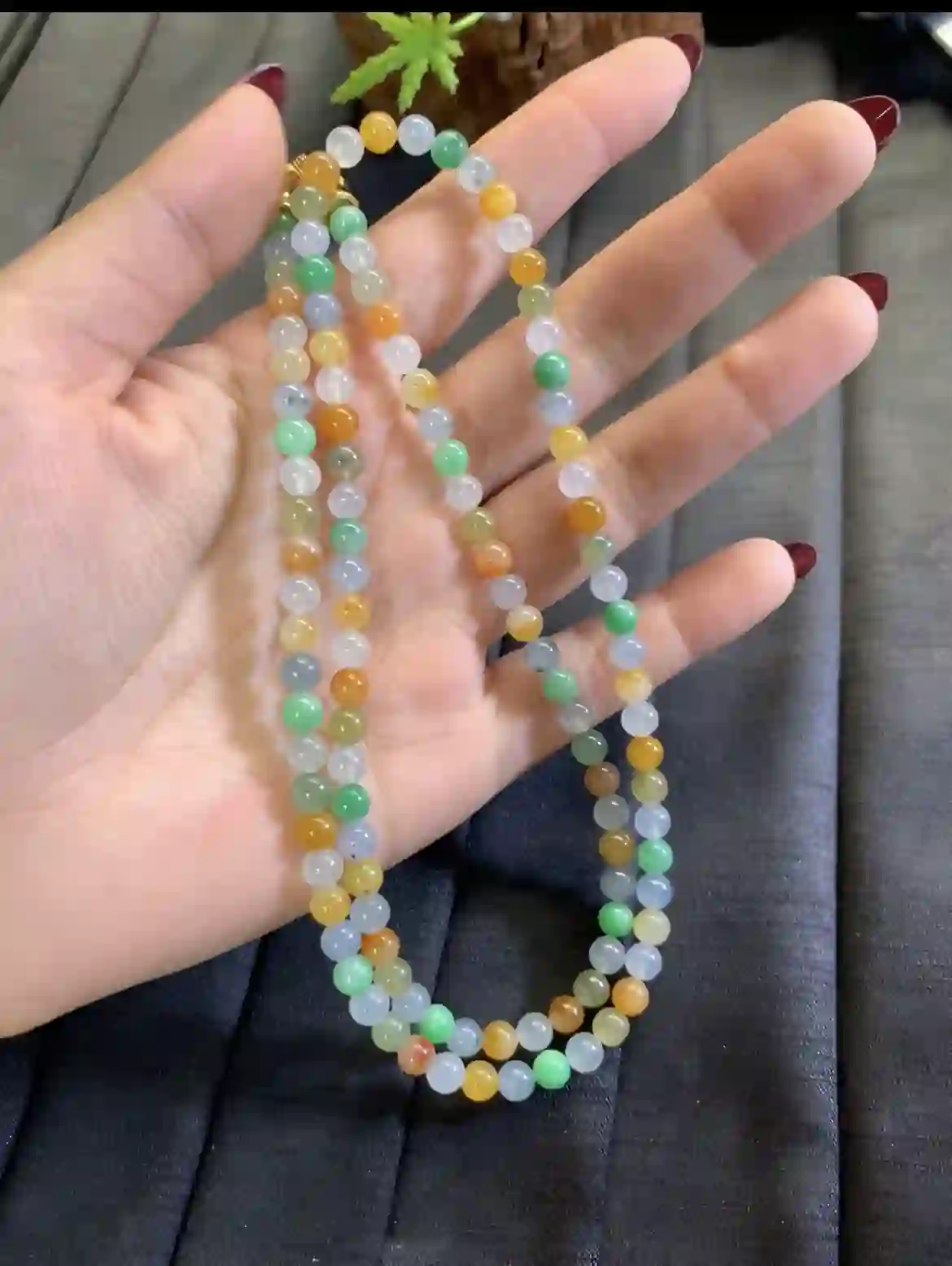 Multicolor Rainbow Jade Bead Necklace, view 2 | Myanmar Jadeite reference #2850004