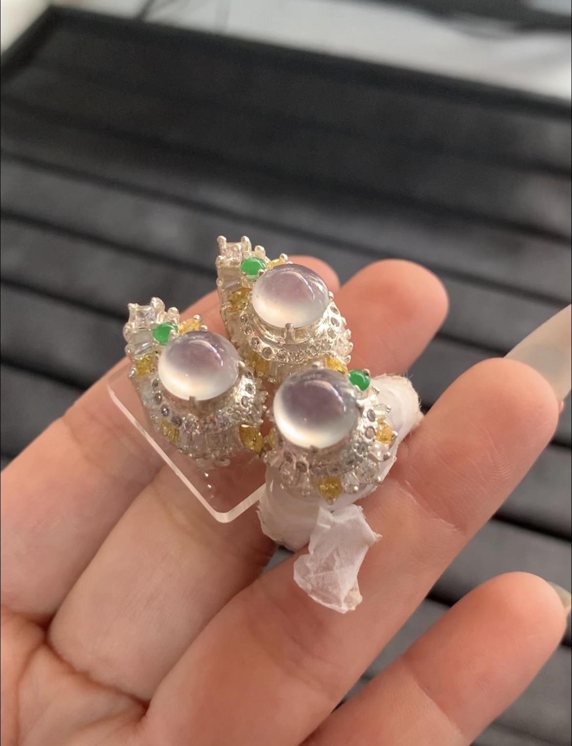  Icy Jade Jewelry Set with Colorful Accents - Burmese Jadeite Type A from Hpakant, Myanmar | Myanmar Jadeite