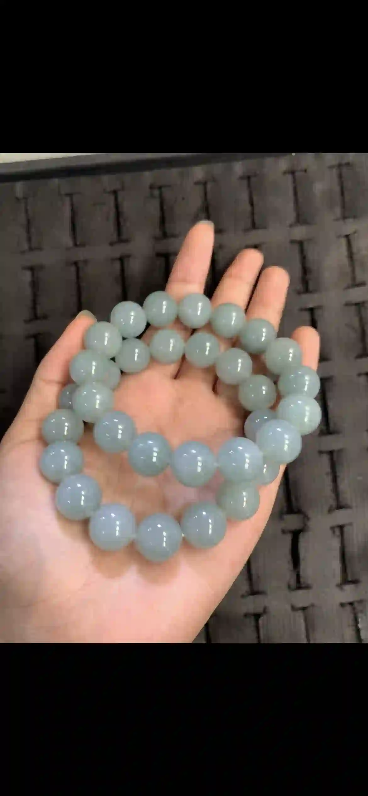  Icy Light Blue-Green Jadeite Bead Bracelet, view 2 | Myanmar Jadeite reference #13470001