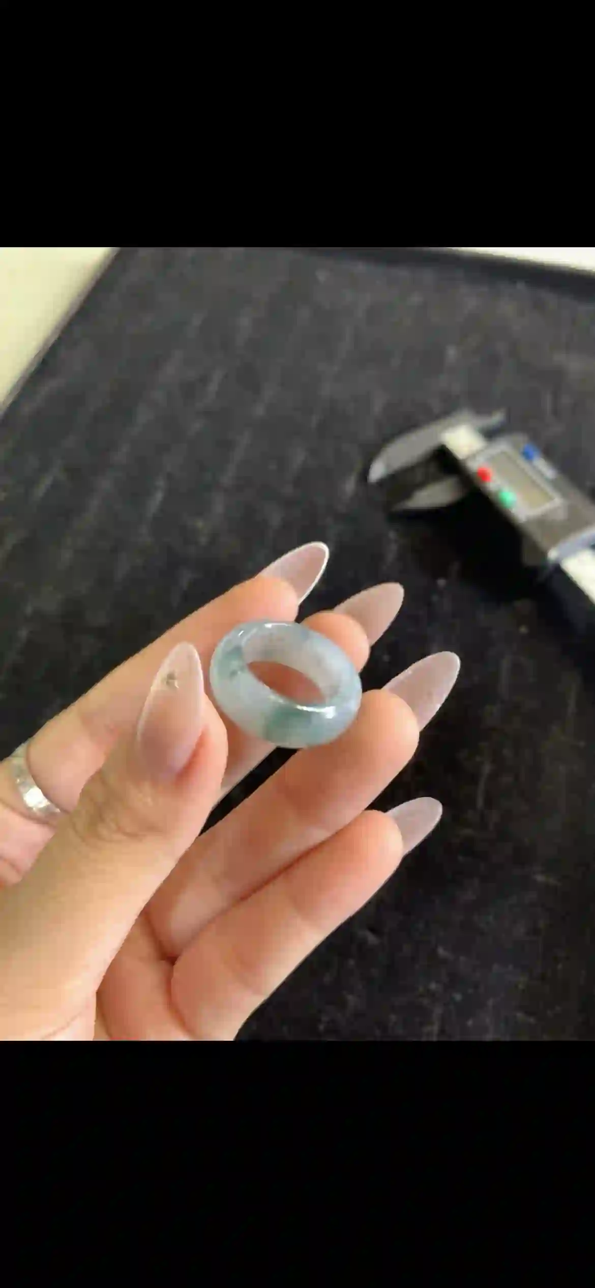 Icy Floating Blue-Green Jadeite Band Ring, view 2 | Myanmar Jadeite reference #22050001