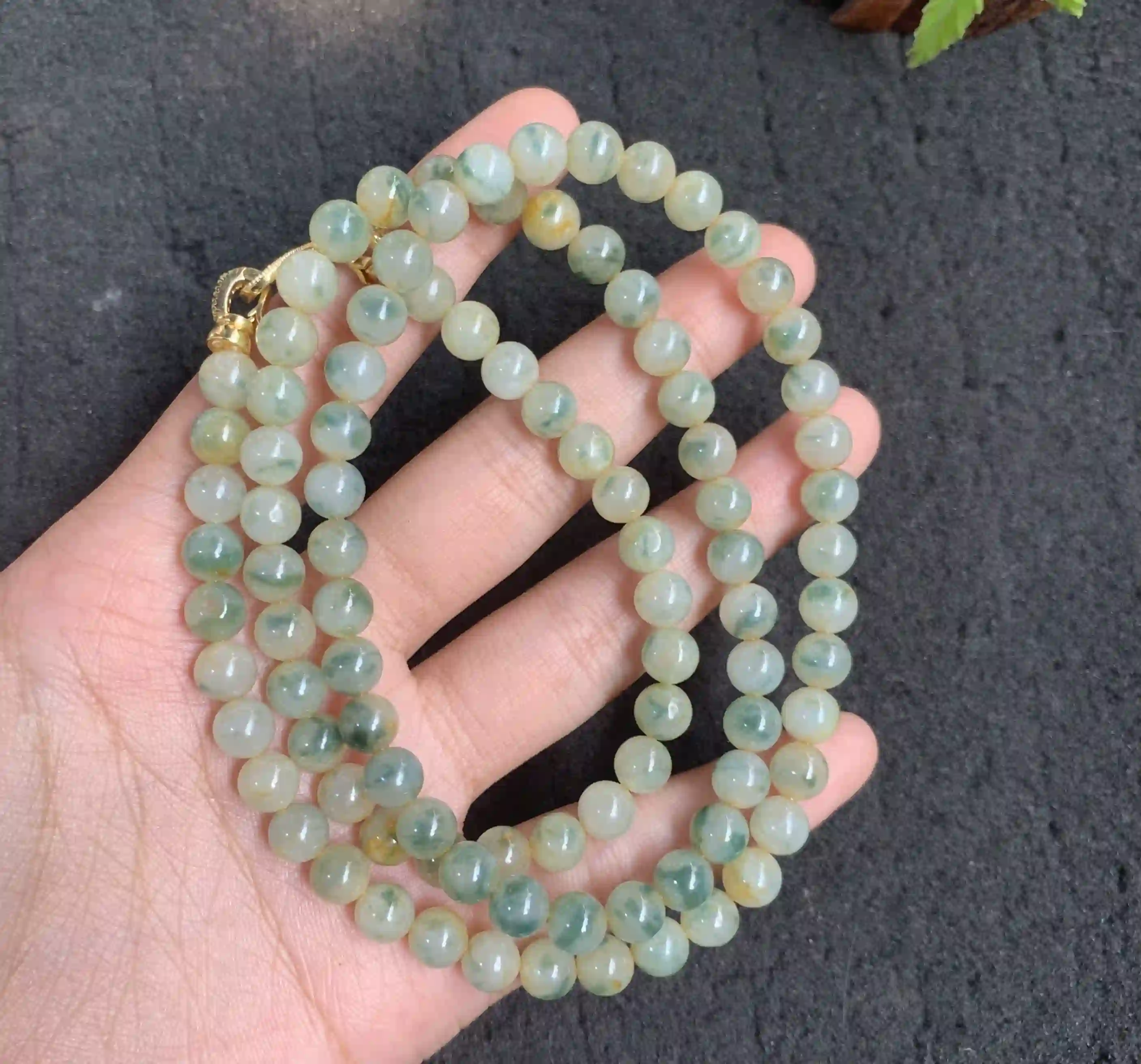 Multi-Strand Jadeite Bead Necklace with Gold-Toned Clasp | Myanmar Jadeite reference #150002