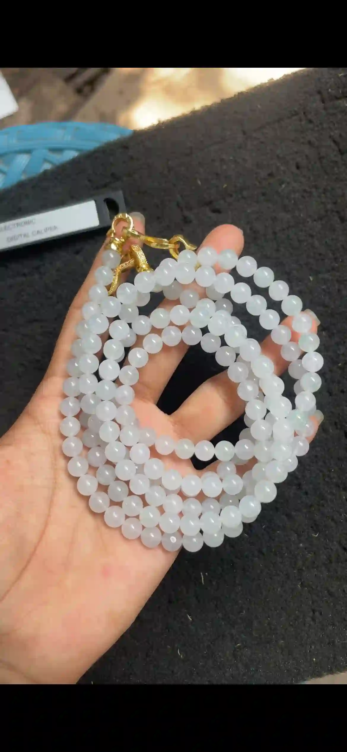 Icy White Jadeite Beaded Necklace with Gold Clasp | Myanmar Jadeite reference #4320001