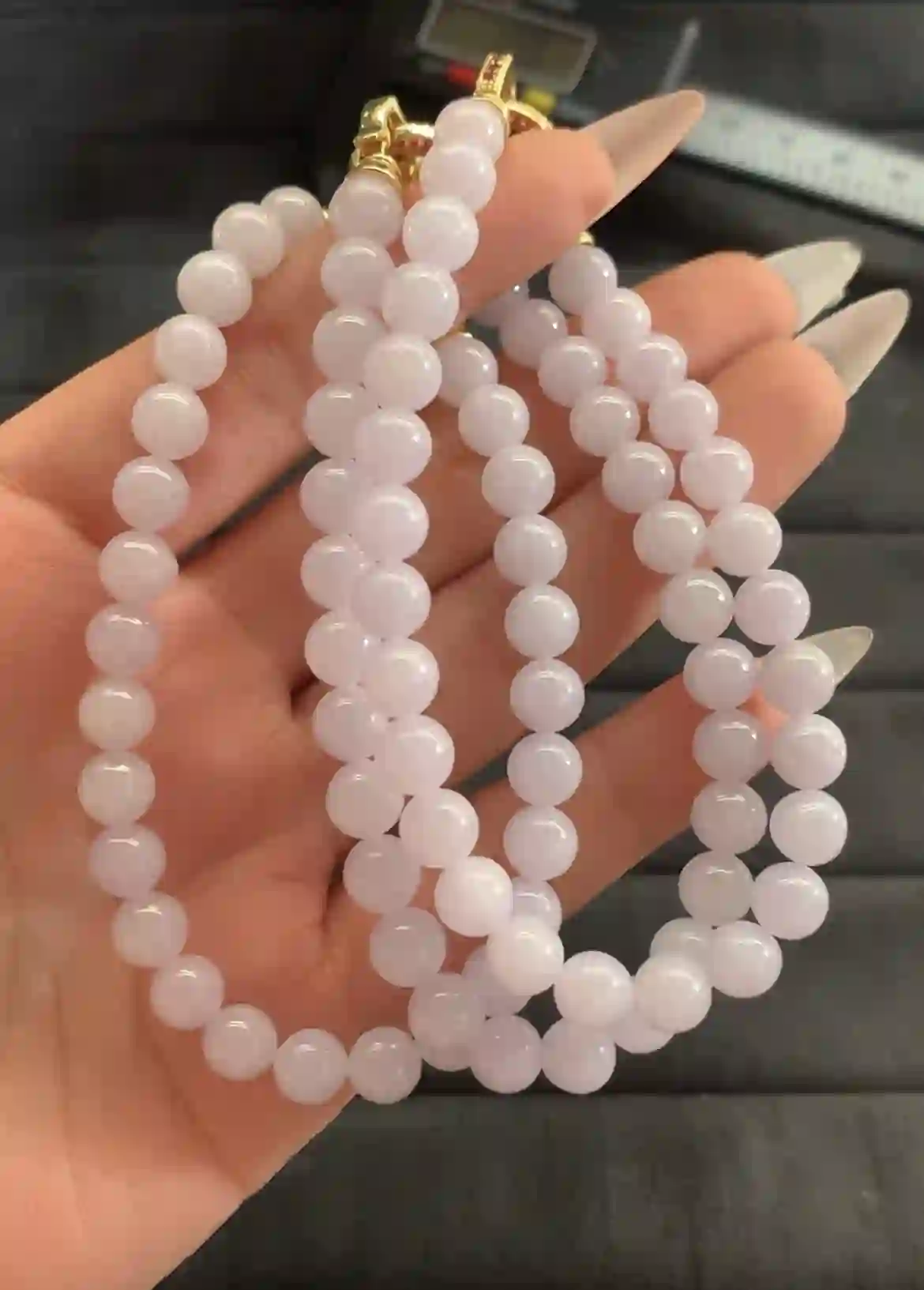  Light Lavender Beaded Necklace with Gold Clasp, view 2 | Myanmar Jadeite reference #1170002