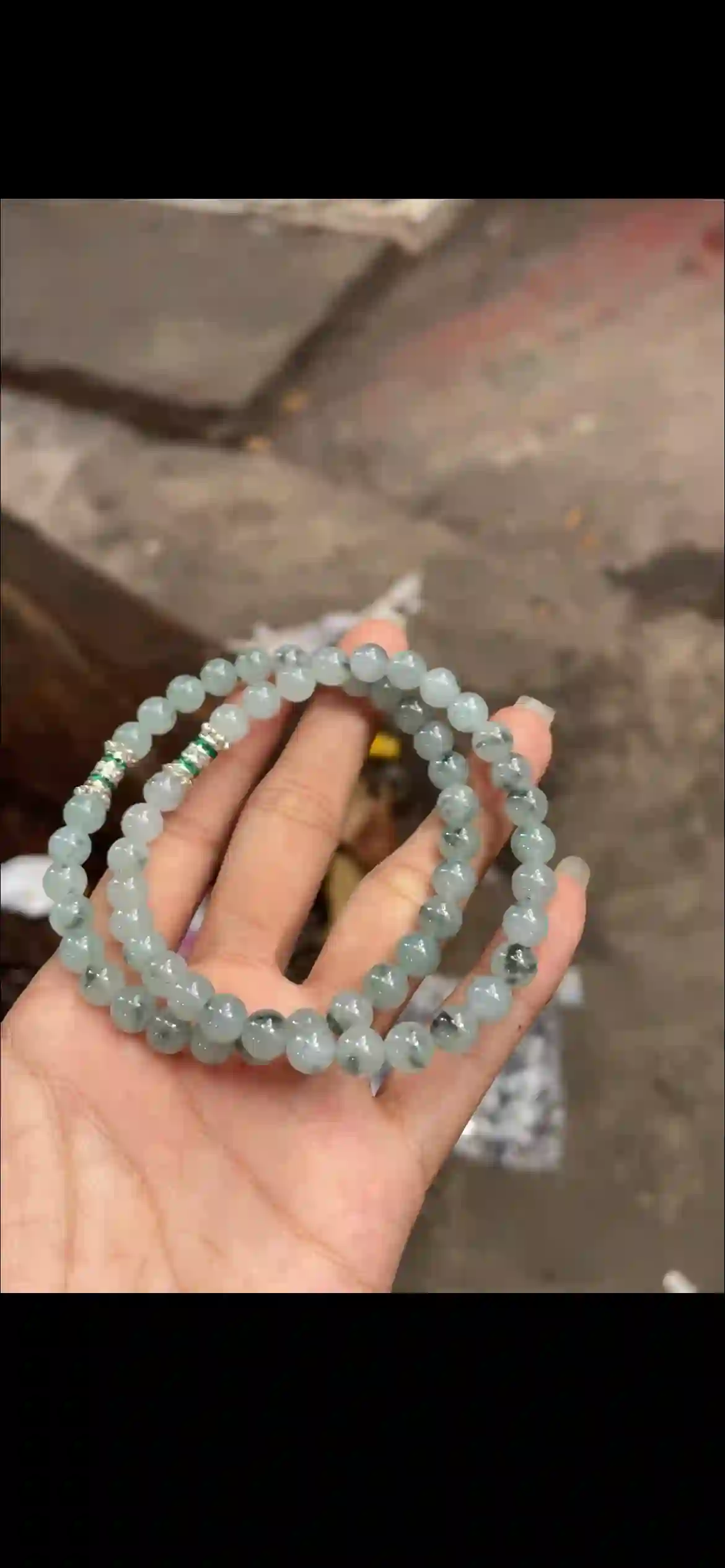 Ink-Wash Floating Flower Jadeite Double-Strand Bracelet, view 2 | Myanmar Jadeite reference #16860001