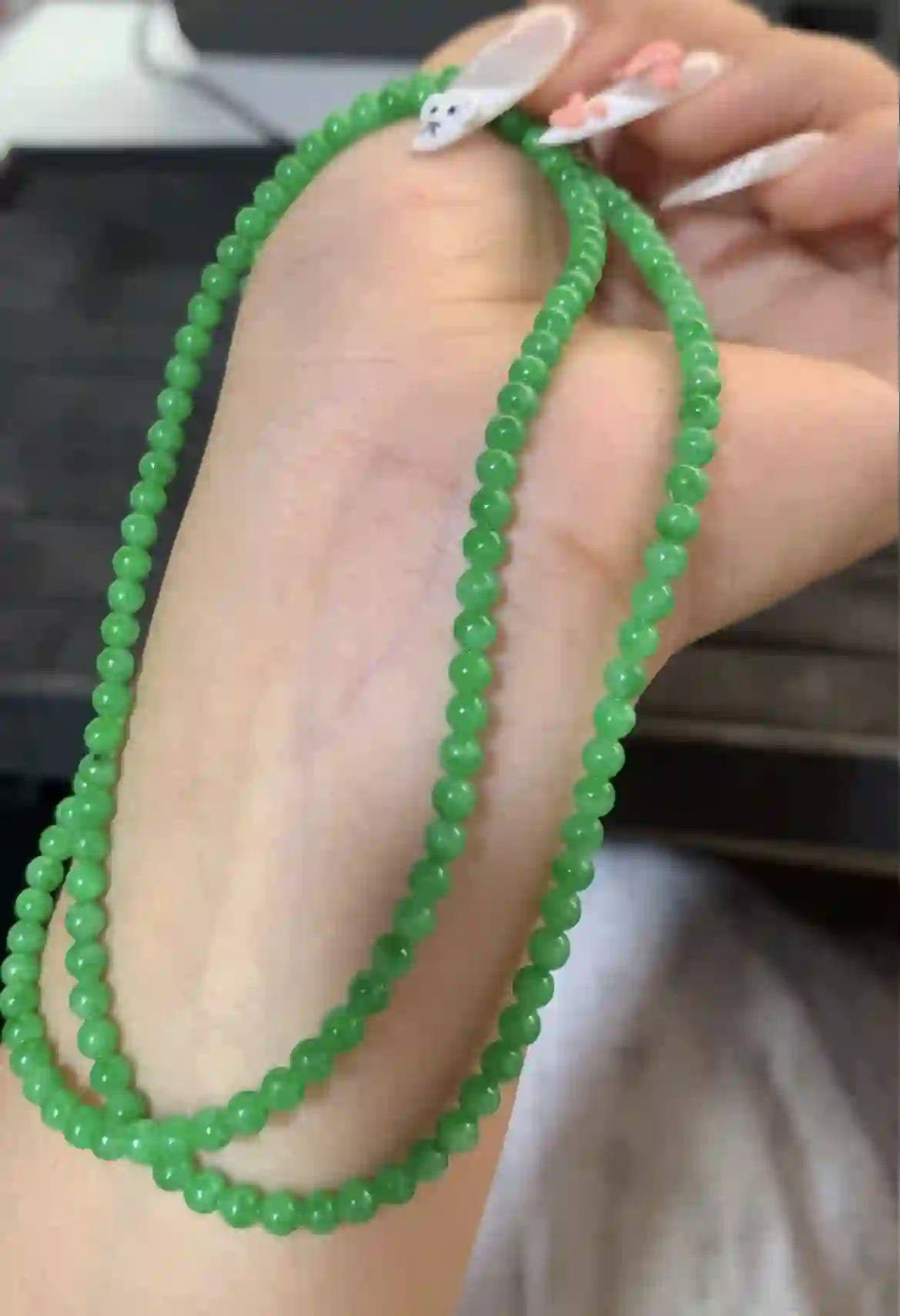 Natural Apple Green Jade Bead Necklace, view 2 | Myanmar Jadeite reference #1800006
