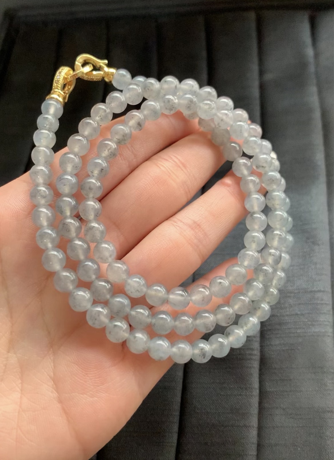 Natural Black Ice Jade Bead Necklace - Burmese Jadeite from Myanmar