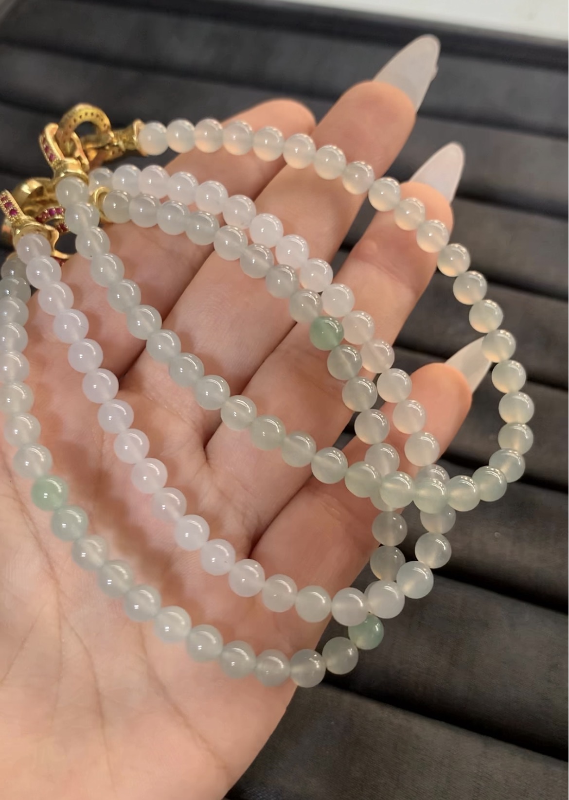  Natural Icy Translucent Jade Bead Necklace