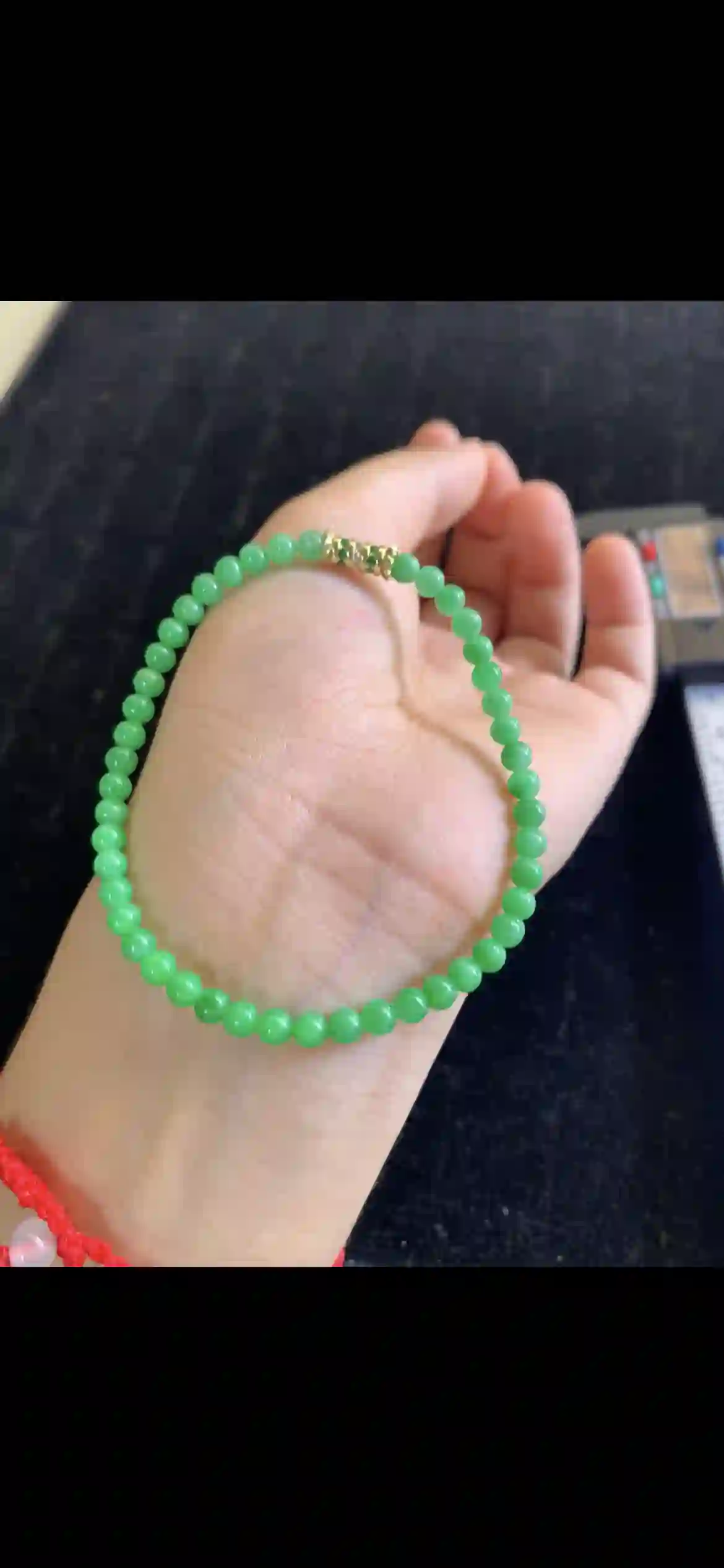 Vivid Emerald Green Jade Bead Bracelet with Gemstone Accent, view 2 | Myanmar Jadeite reference #18060001