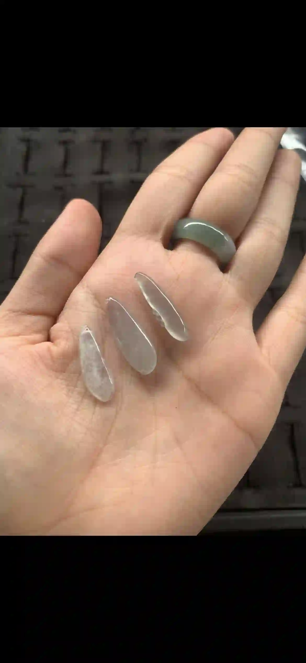 Icy Jade Ring & Three Elongated Pendants Set, view 2 | Myanmar Jadeite reference #25860001