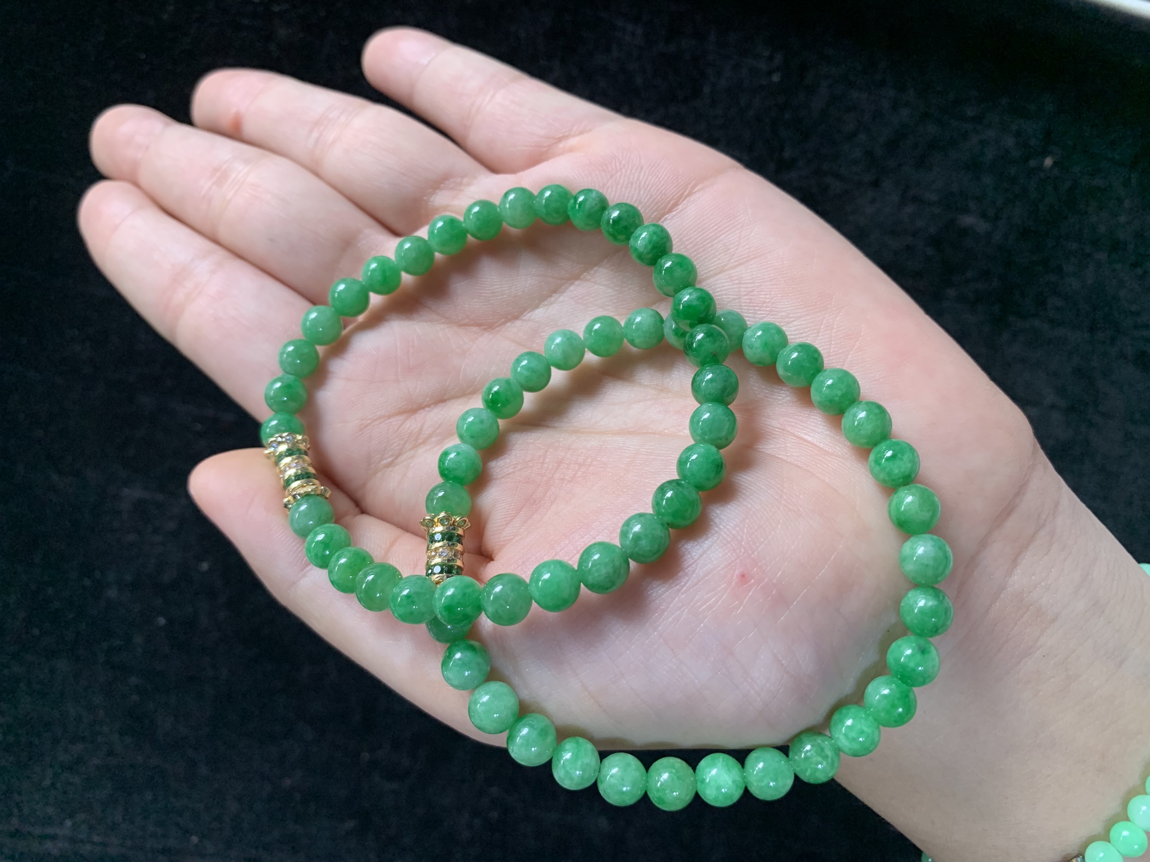 Set of Two Vibrant Spring Green Jade Beaded Bracelets - Burmese Jadeite from Myanmar