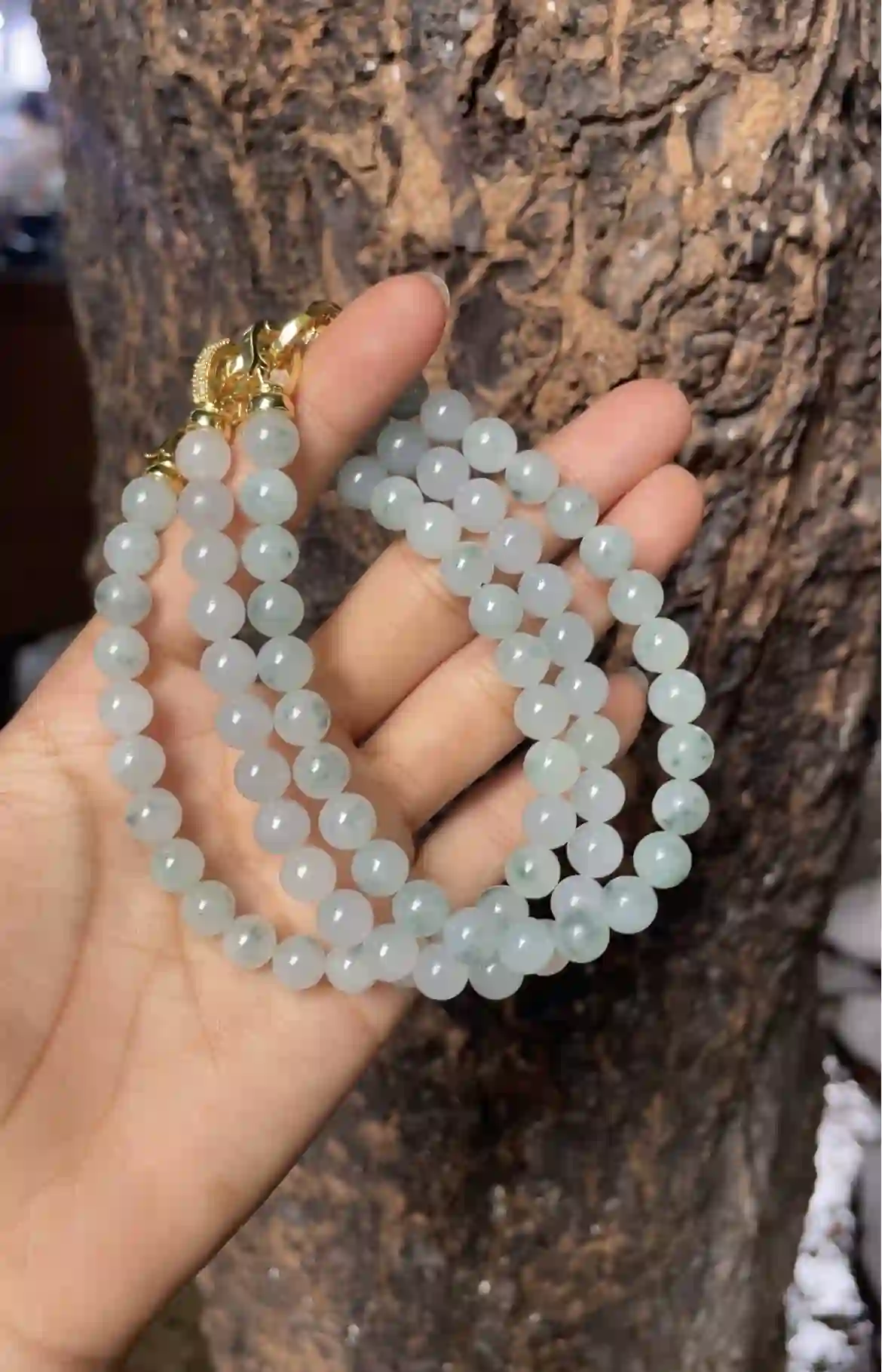 Natural Green Mottled Jade Beaded Necklace | Myanmar Jadeite reference #2370006