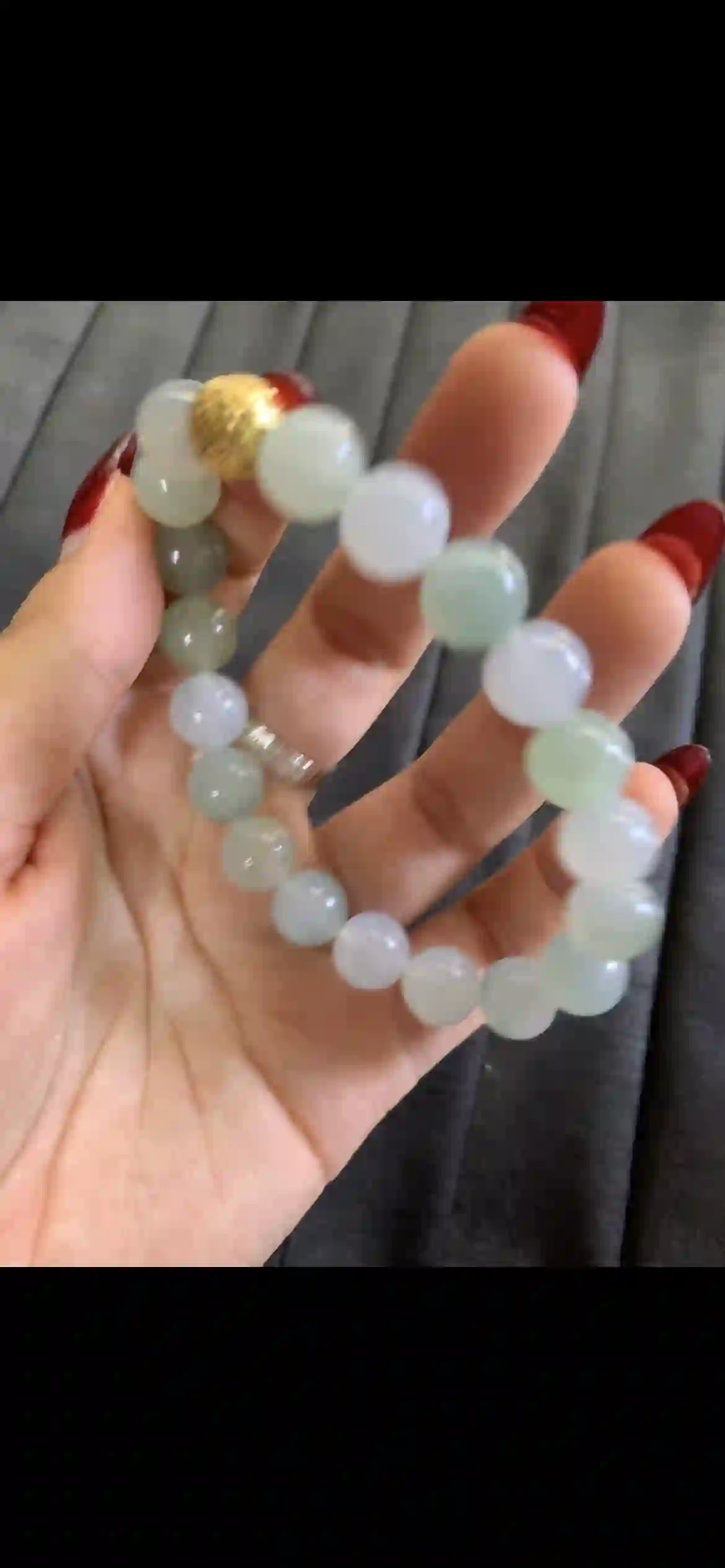   Icy Pale Green Translucent Jadeite Beaded Bracelet with Gold Spacer | Myanmar Jadeite reference #4080002