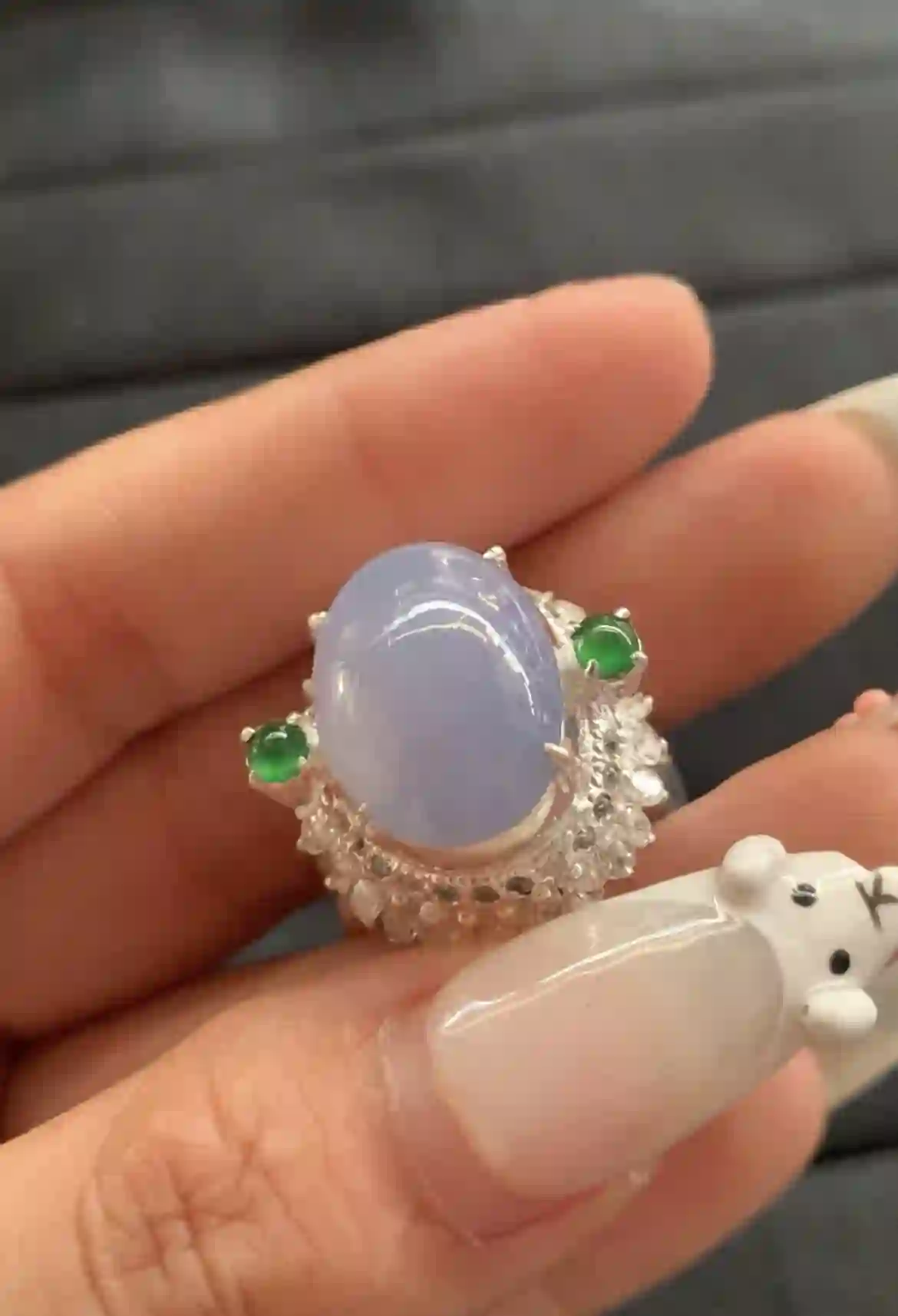 Natural Lavender Jade Sterling Silver Ring | Myanmar Jadeite reference #1710002